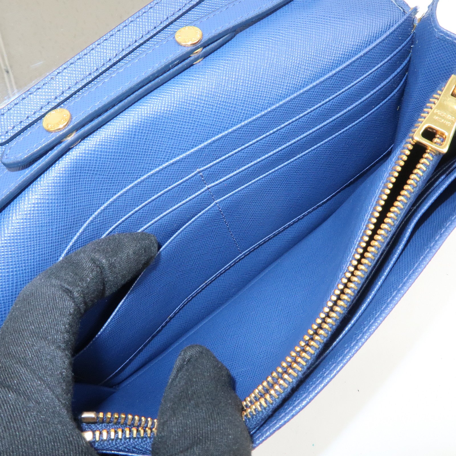 PRADA Logo Saffiano Leather Shoulder Bag Crossbody Bag Blue 1M1361