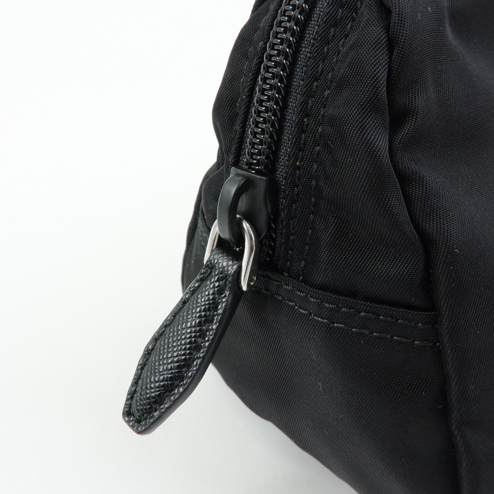 PRADA Triangle Logo Nylon Saffiano Leather Cosmetic Pouch 1NA693