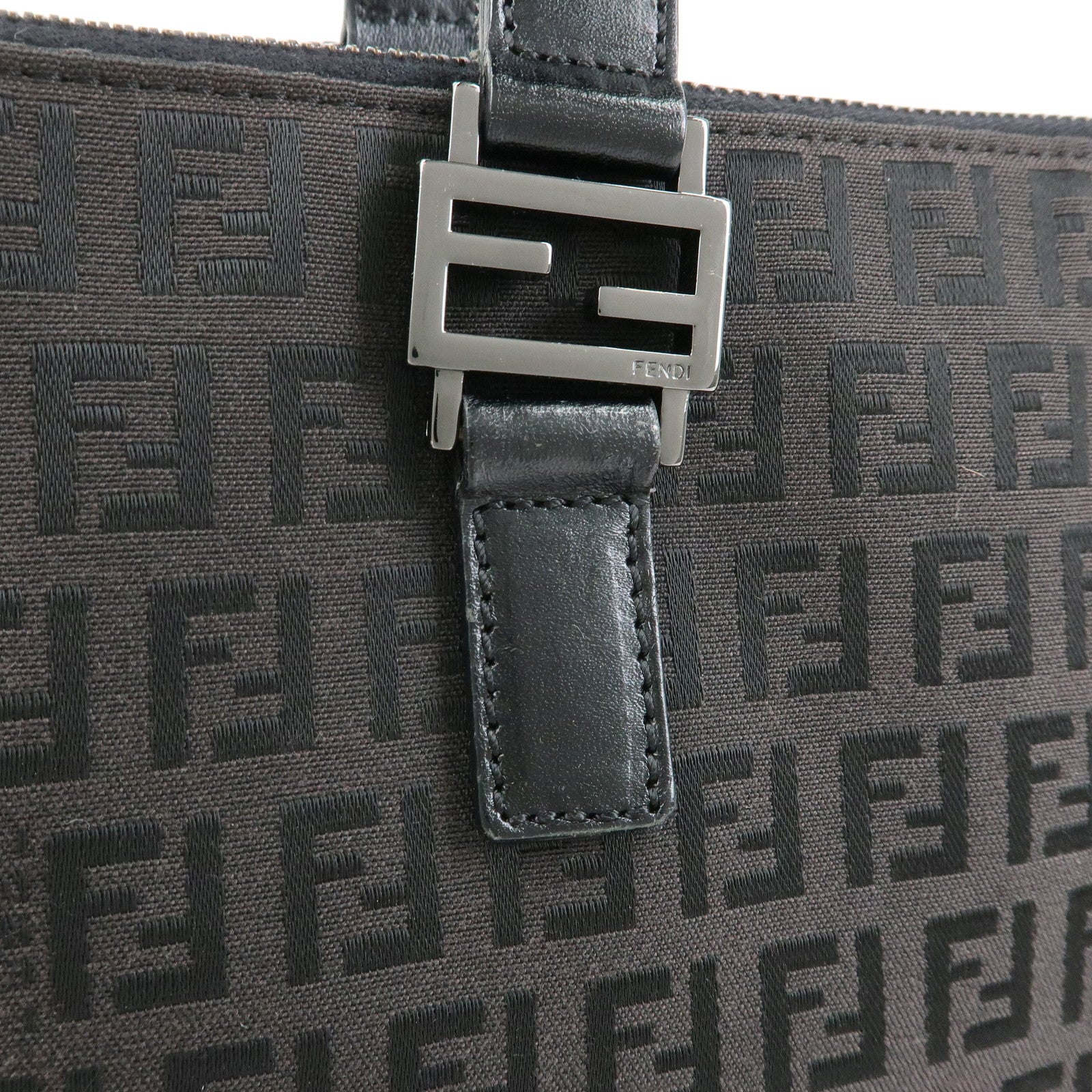 FENDI Zucchino Canvas Leather Tote Bag Hand Bag Black