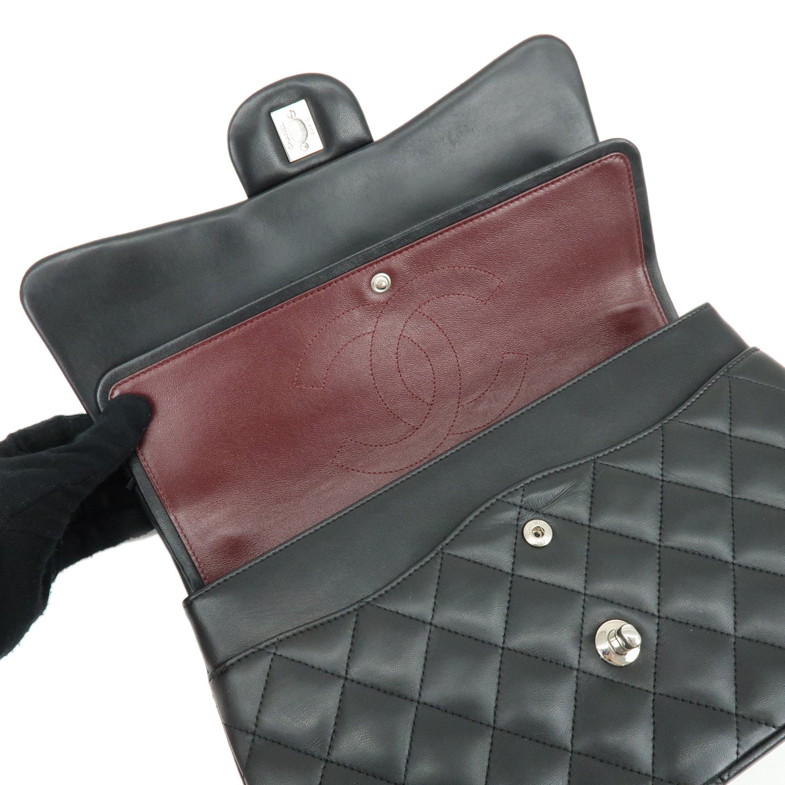 CHANEL Matelasse30 Lamb Skin W Flap Chain Shoulder Bag Black A58600