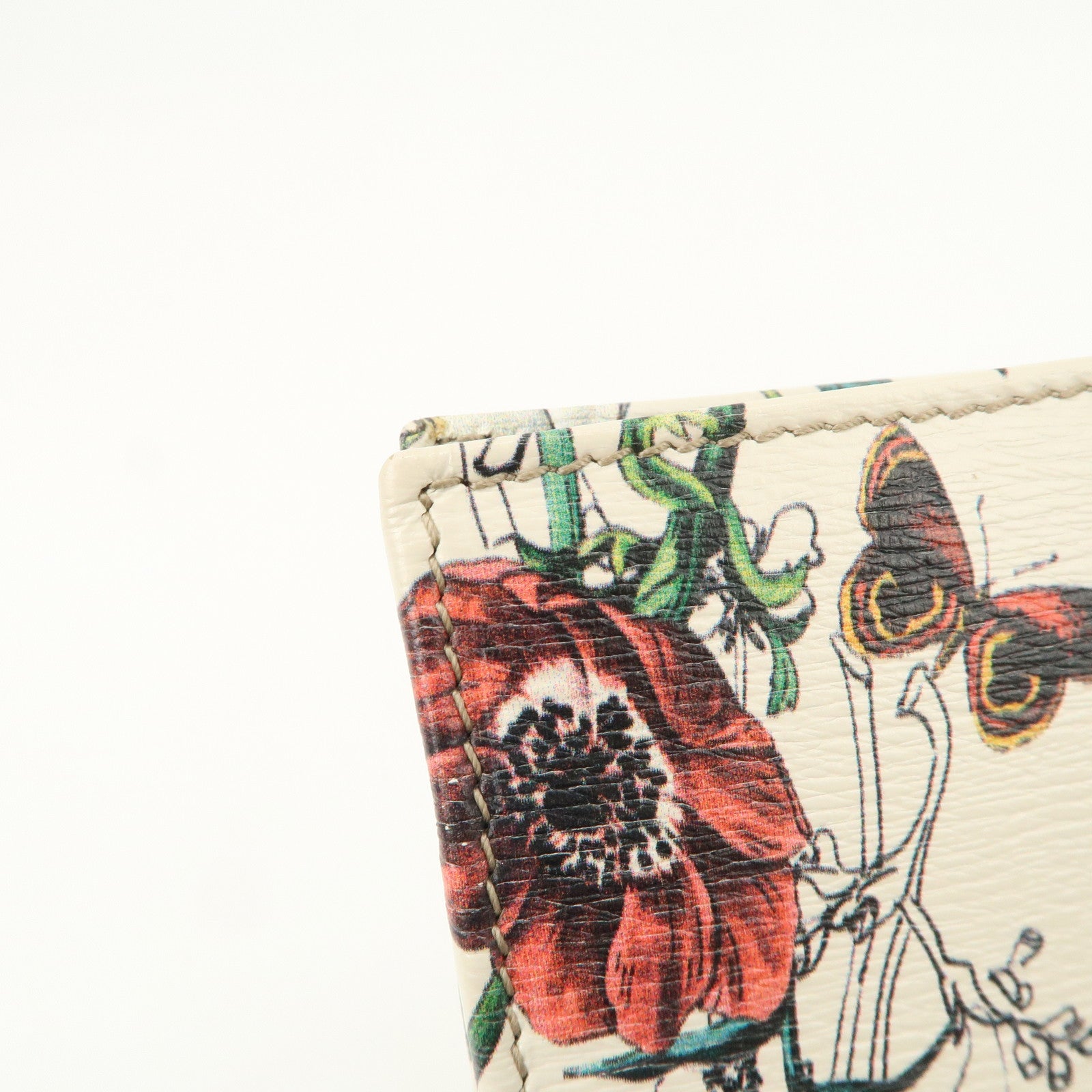 GUCCI GG Marmont Flora Canvas Leather Compact Wallet Ivory 04848