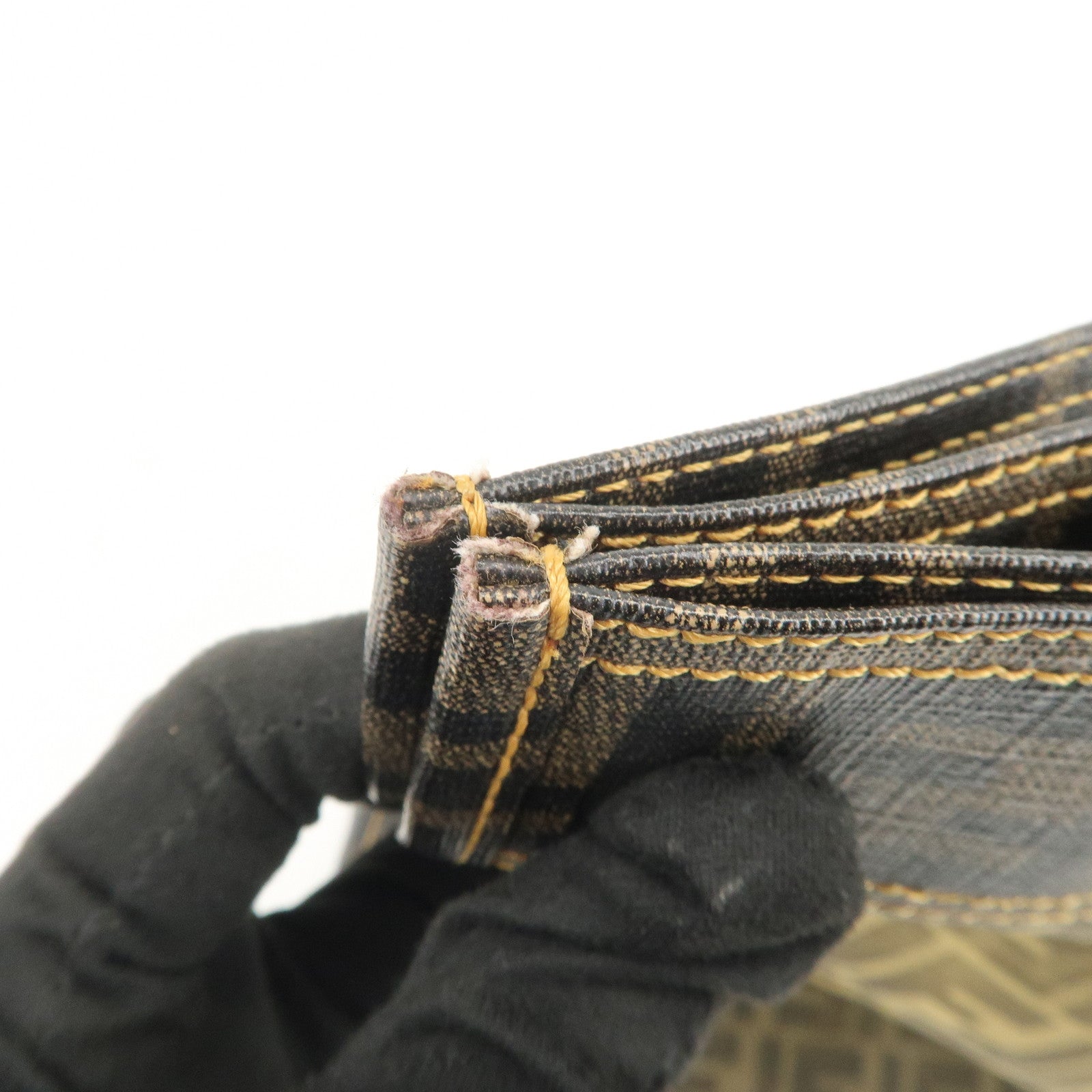 FENDI Zucca Nylon PVC Canvas Hand Bag Tote Bag Brown Black 8BH134