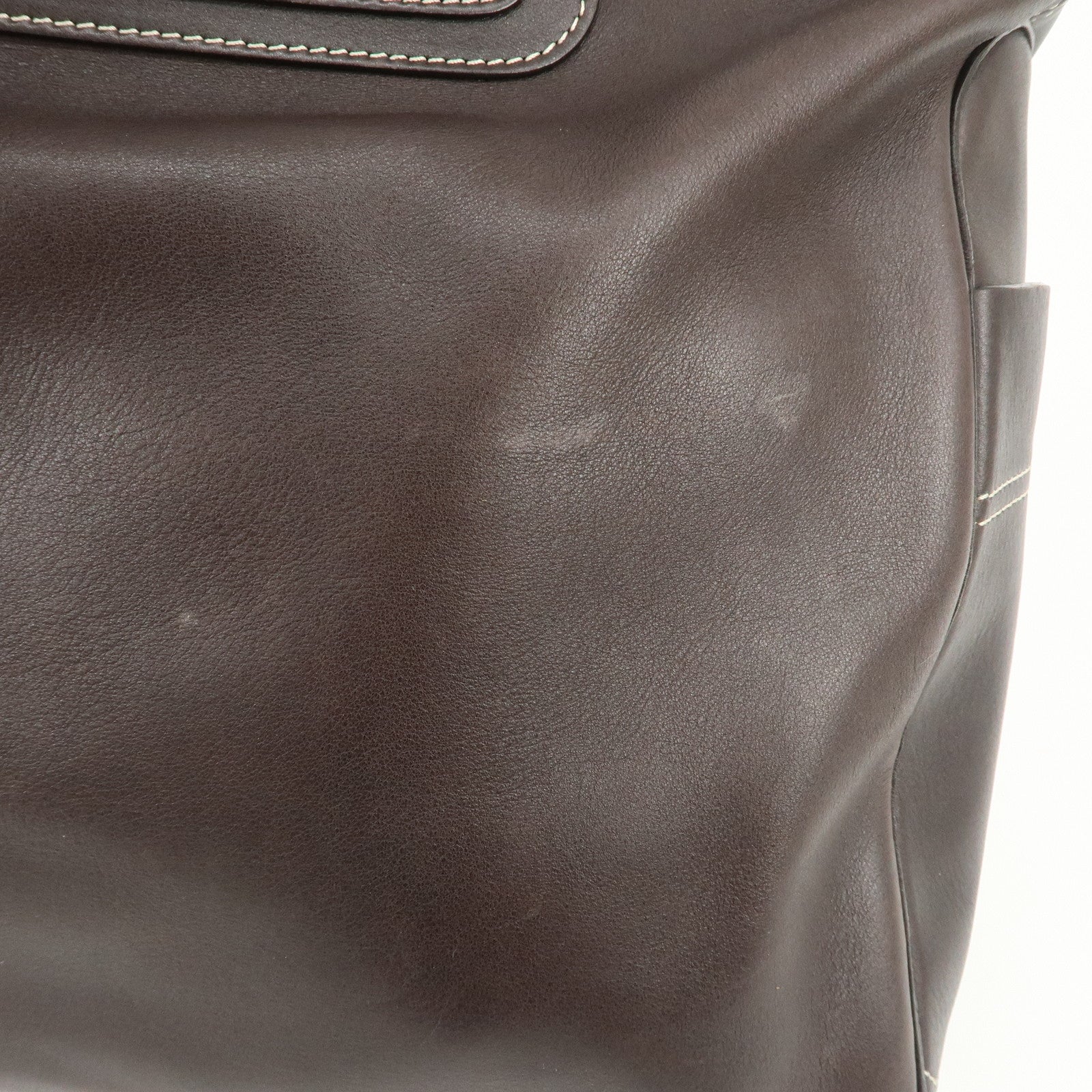 CELINE Macadam Logo Leather Tote Bag Hand Bag Dark Brown