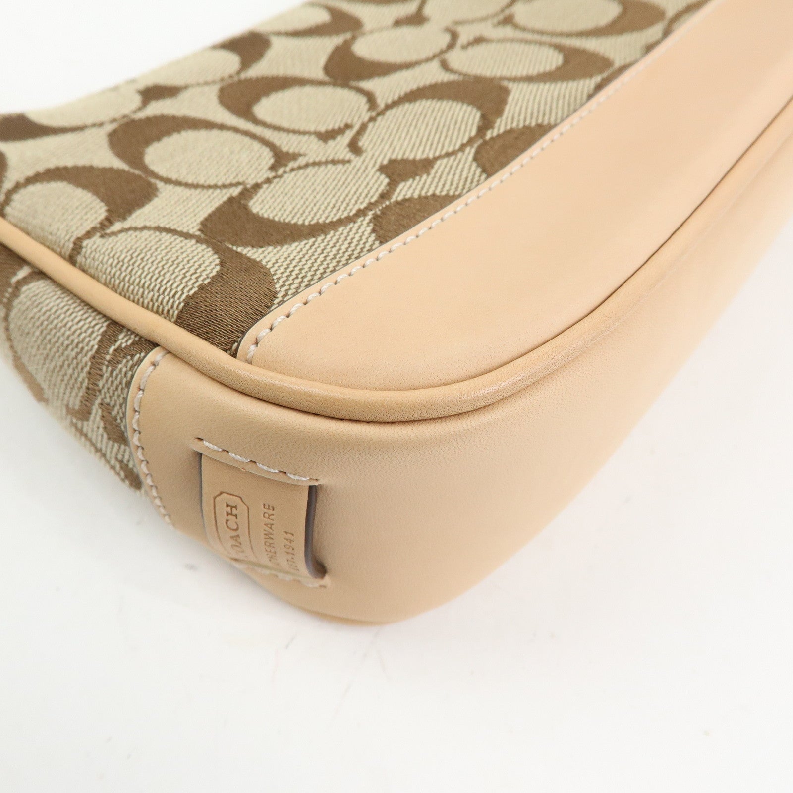 COACH Signature Canvas Leather Mini Hand Bag Brown Beige