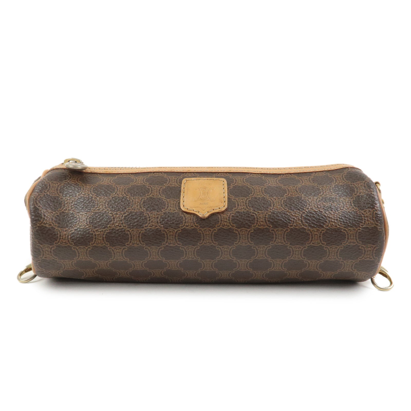 CELINE Macadam PVC Canvas Leather Cosmetic Makeup Pouch Brown
