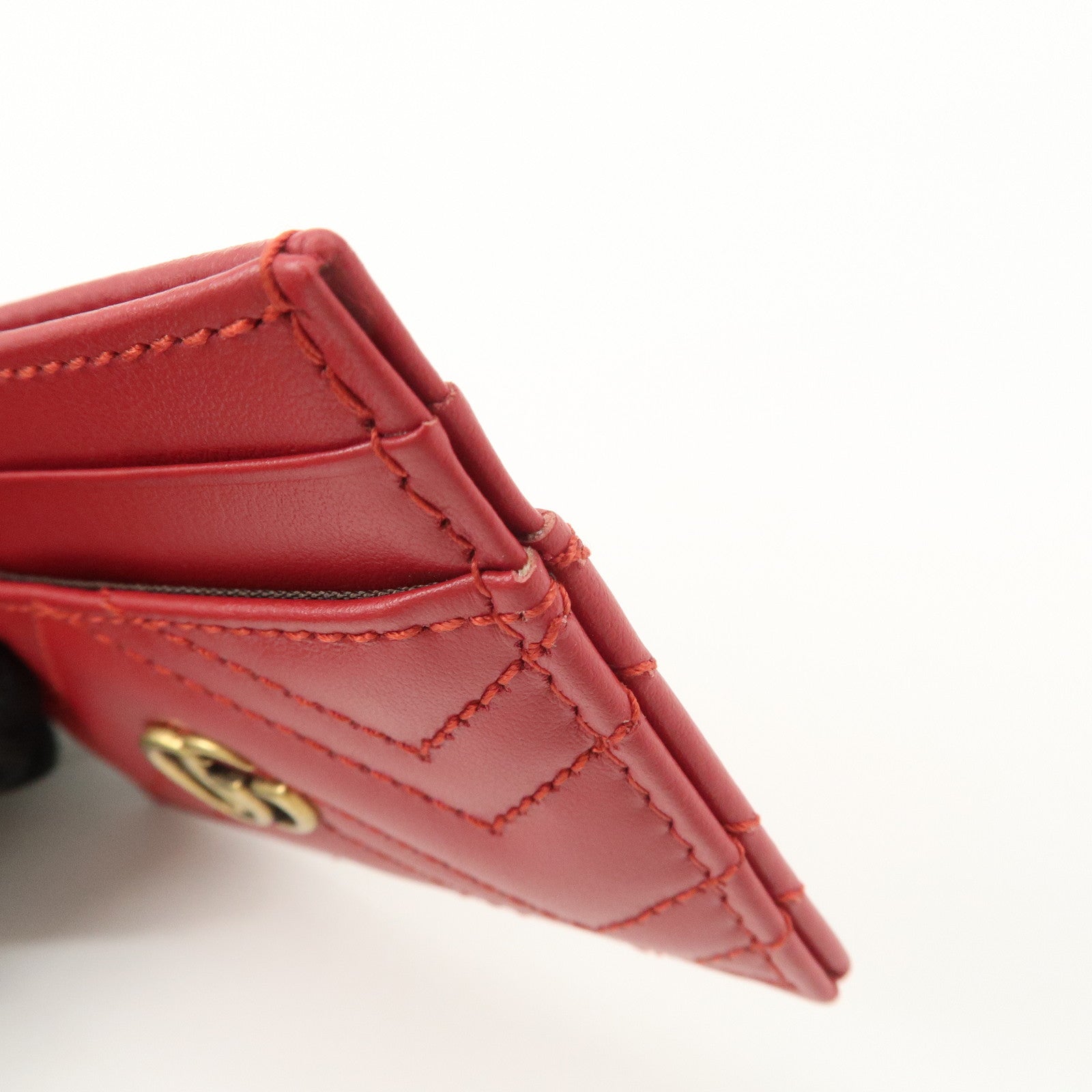 GUCCI GG Marmont Leather Card Case Red Gold Hardware 443127