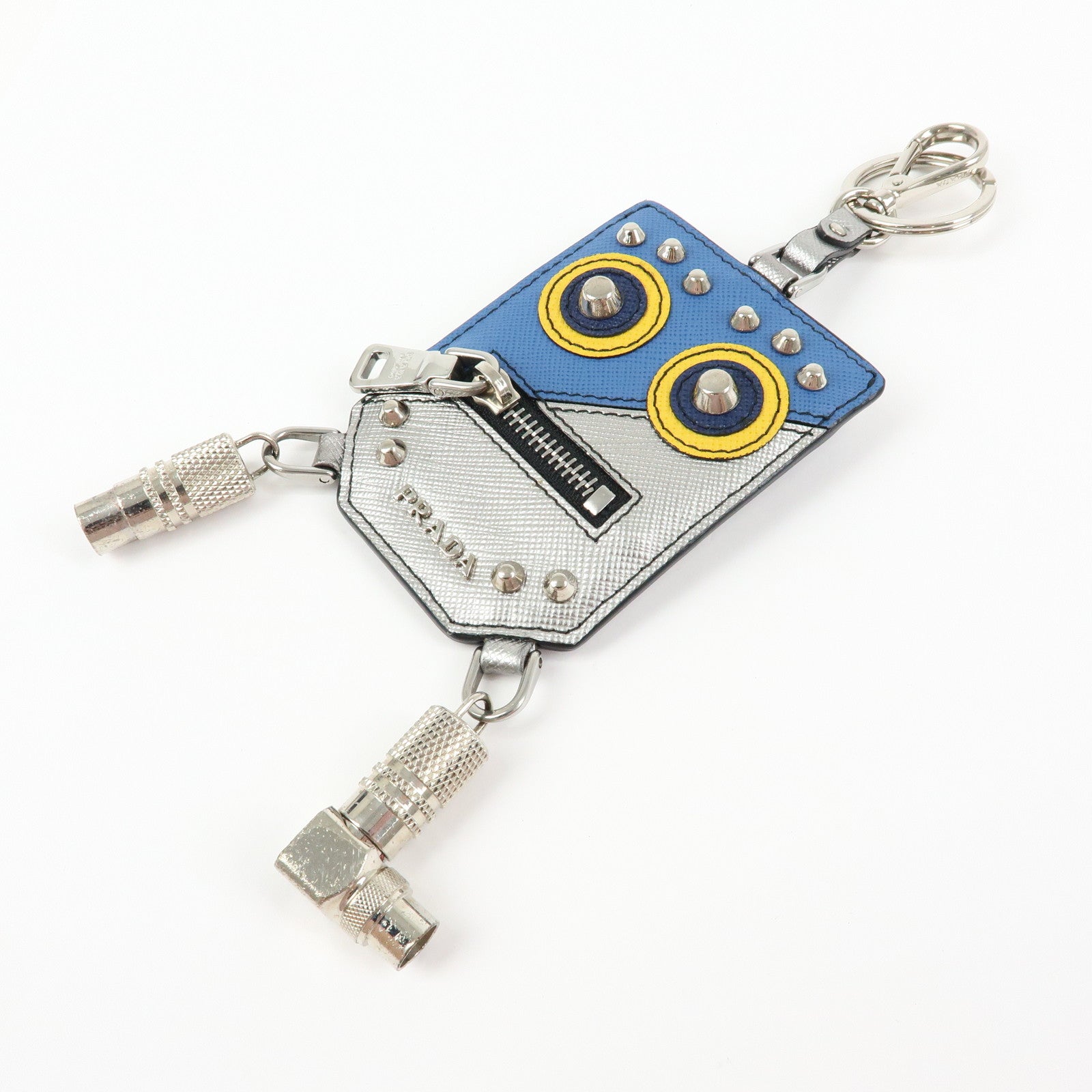 PRADA Bag SAffiano Leather Robot Key Charm Key Chain Silver 2PP074