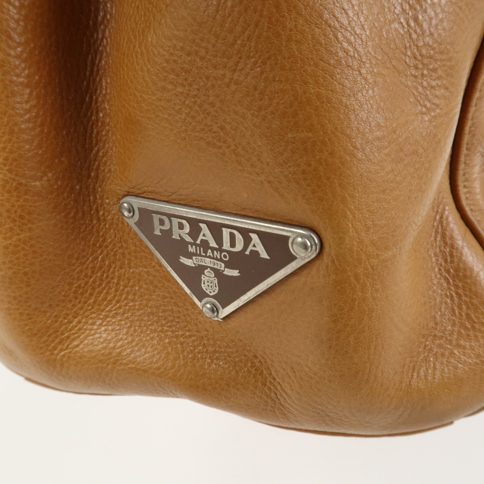 PRADA Triangle Logo Leather Nylon Shoulder Bag Brown BR2418