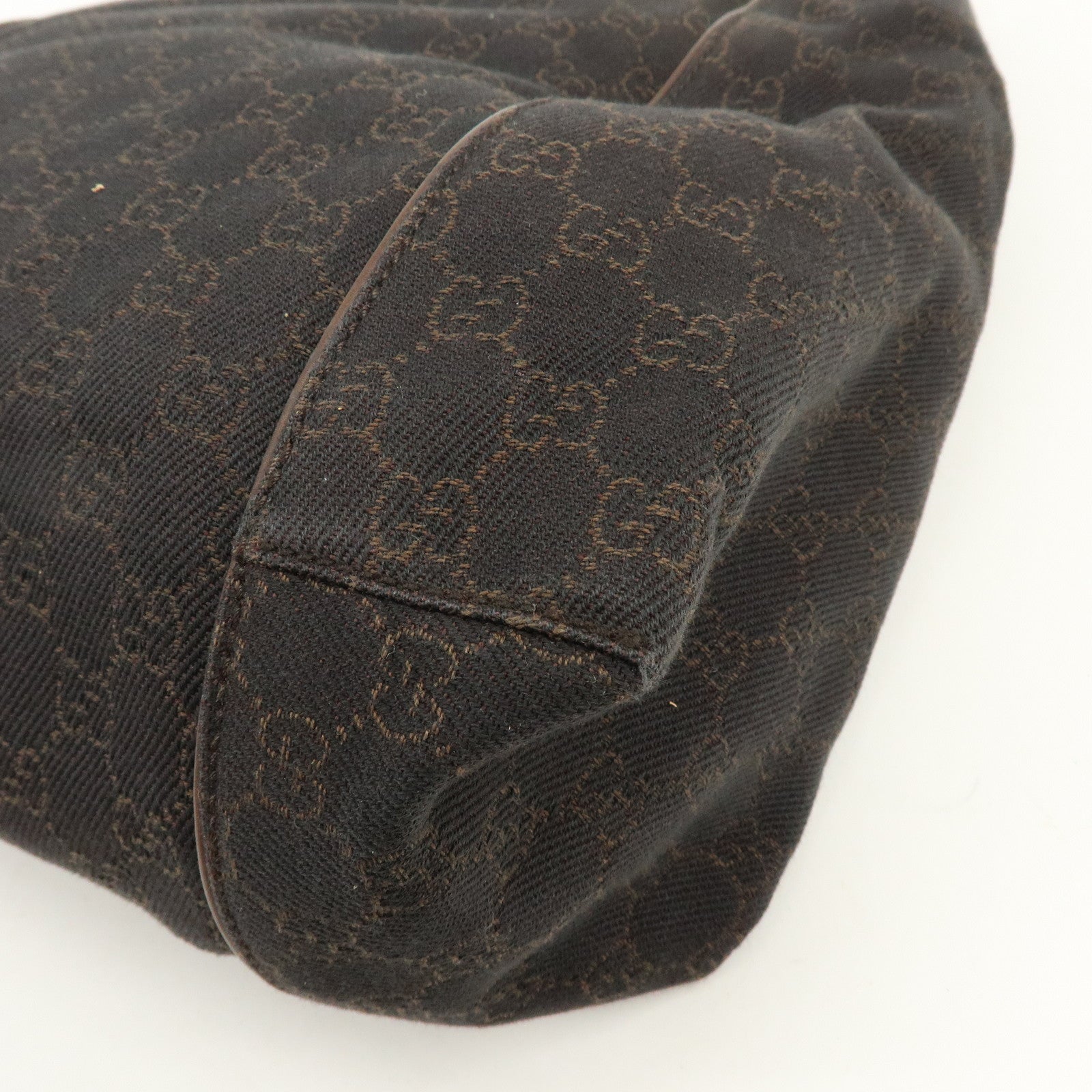 GUCCI GG Denim Leather Shoulder Bag Hand Bag Dark Brown 101292