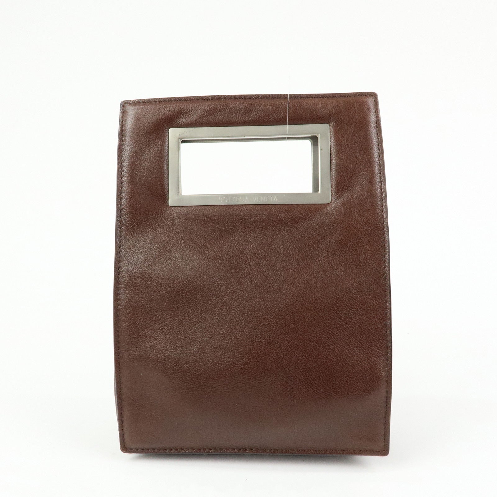 BOTTEGA VENETA Leather Square Hand Bag Brown