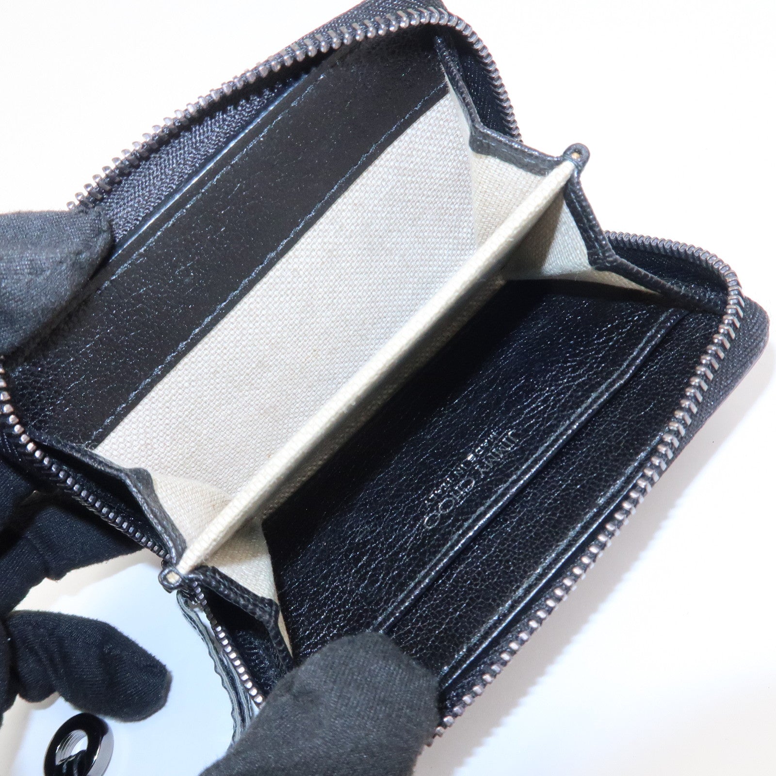 JIMMY CHOO Patent Leather Star Studs Coin Case Card Case Black