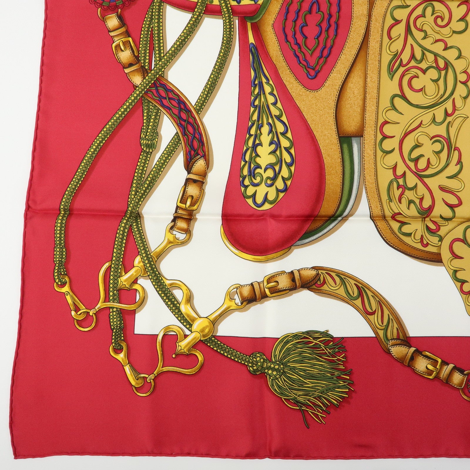 HERMES Carre 90 Silk 100% Scarf Festival Red White