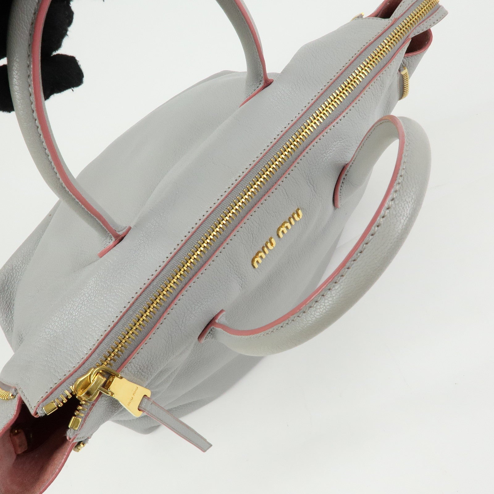 MIU MIU MADRAS Leather 2Way Bag Hand Bag Shoulder Bag Gray 5BB015