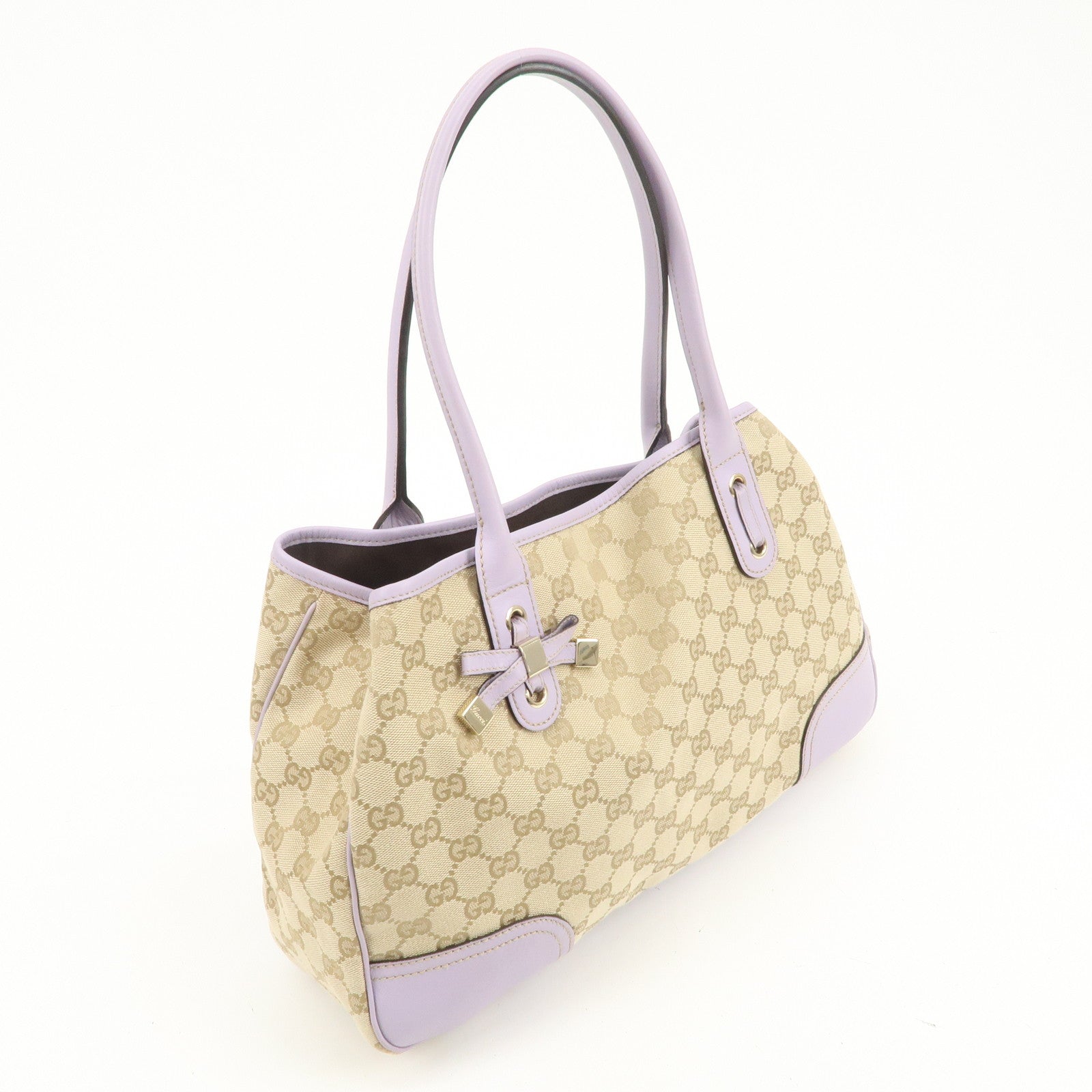GUCCI Princy GG Canvas Leather Tote Bag Beige Light Purple 163805