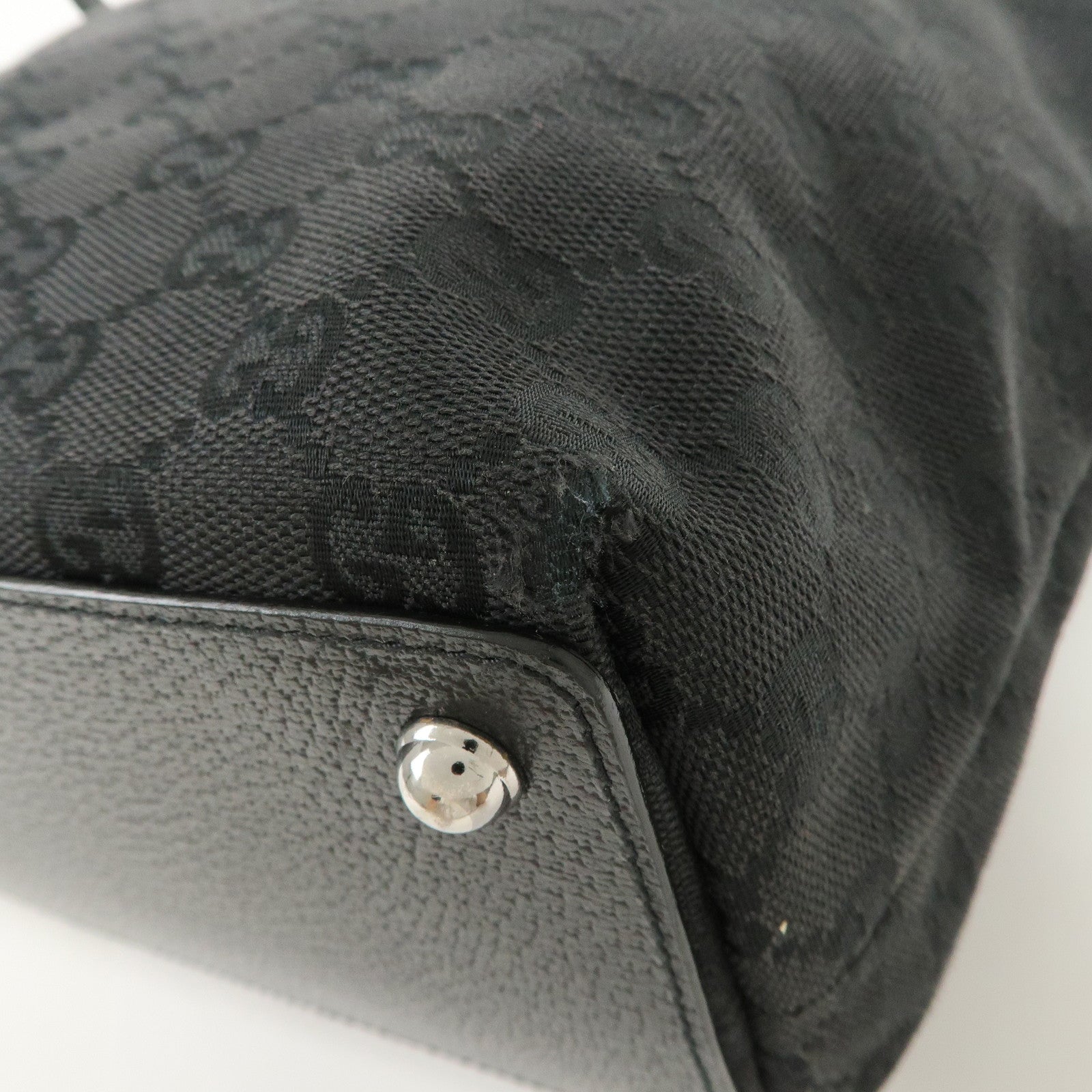 GUCCI Logo GG Canvas Leather Tote Bag Hand Bag Black 120836