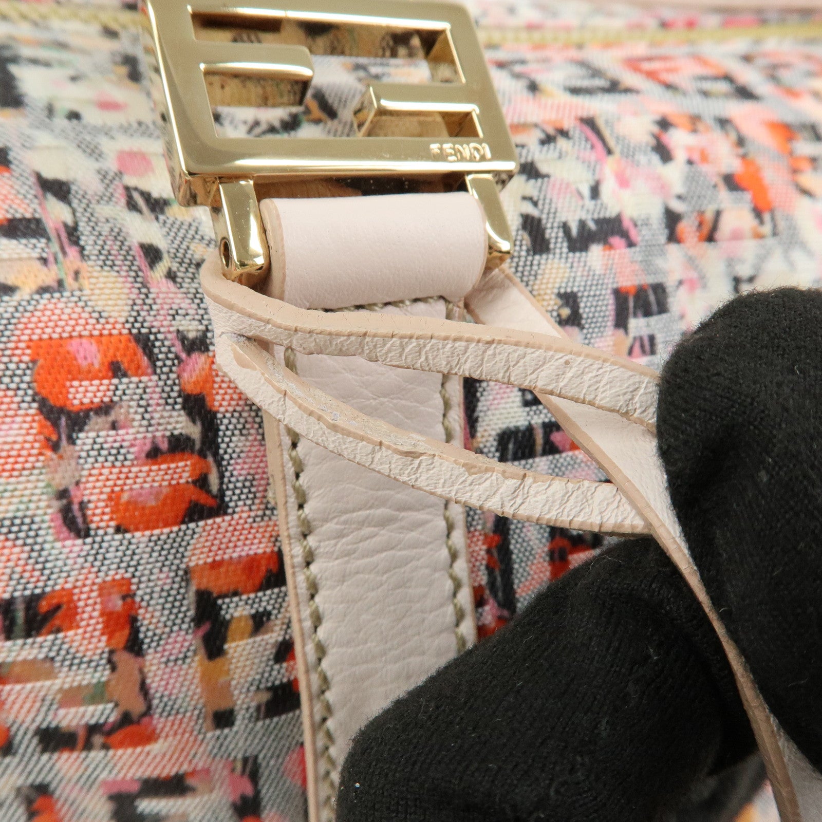 FENDI Zucchino Flower Print Canvas Leather Boston Bag Pink 8BL068