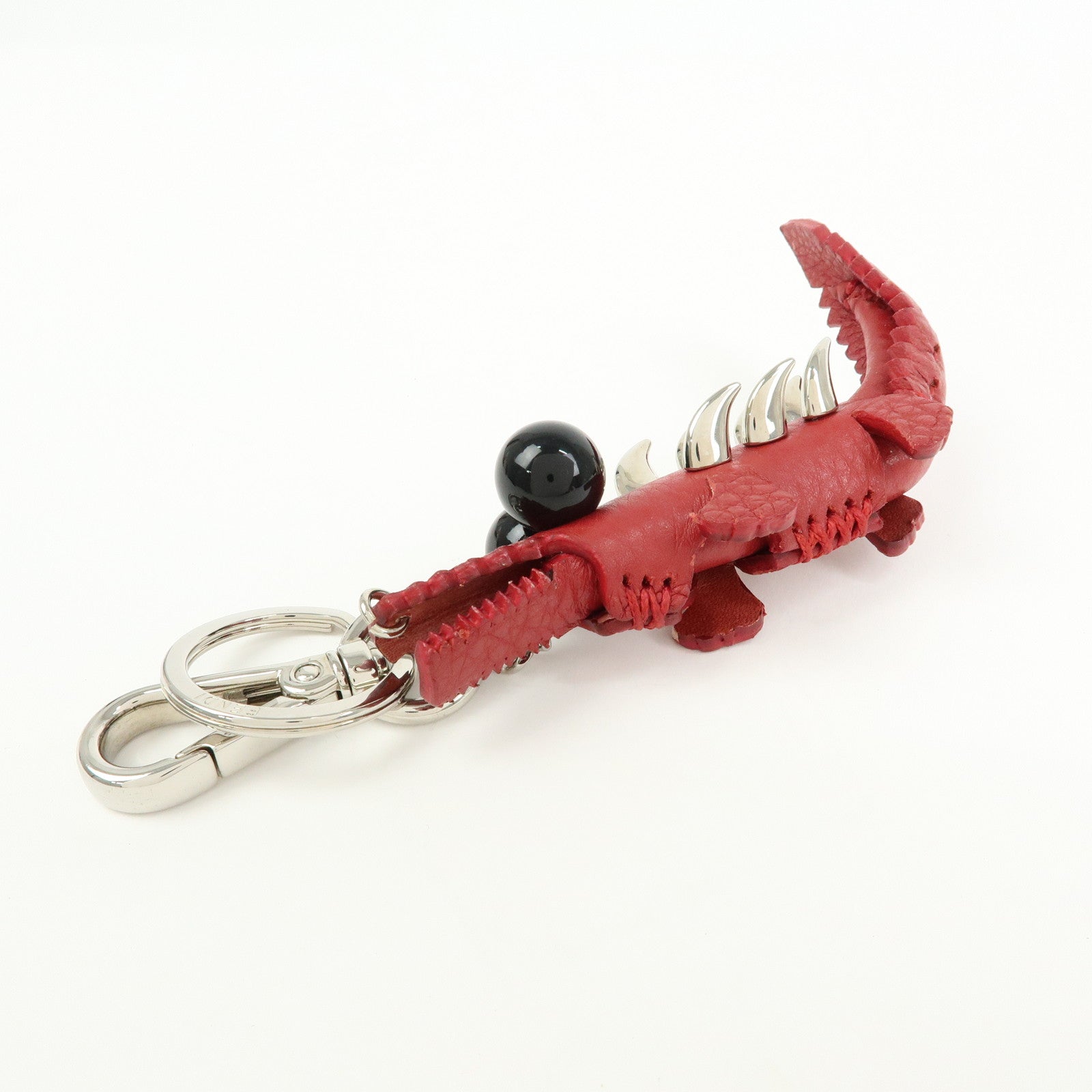 FENDI Calf Leather Alligator Bag Charm Key Chain Key Holder Red