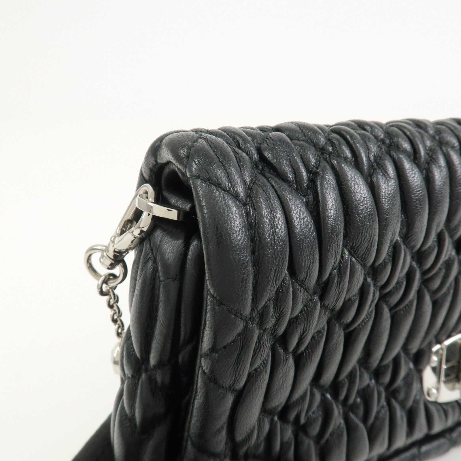 MIU MIU Matelasse Leather Chain Shoulder Bag Black 5BP079