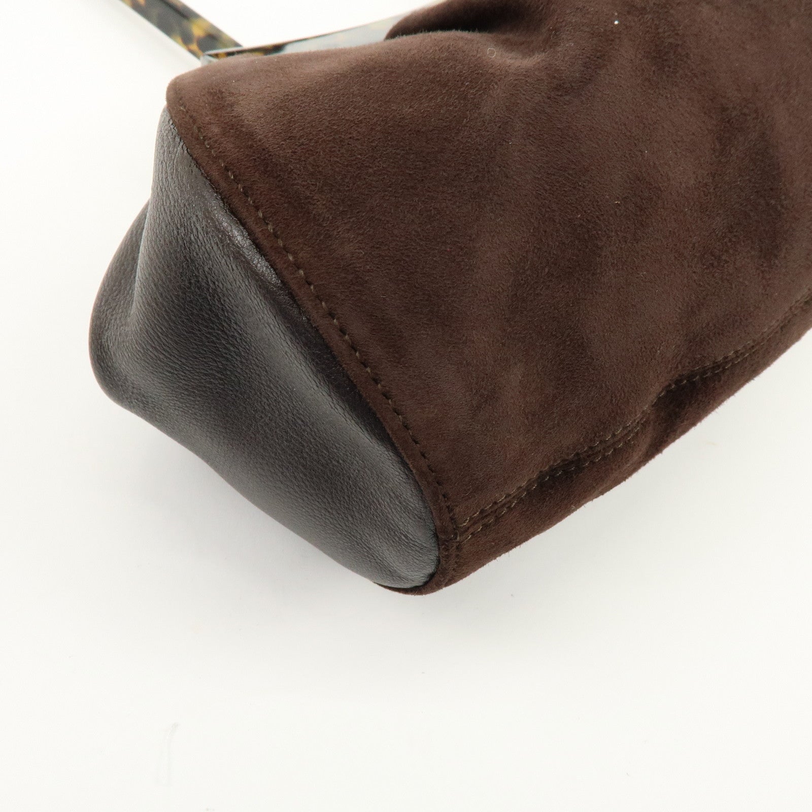 Ferragamo Suede Leather Plastic Shoulder Bag Hand Bag Brown
