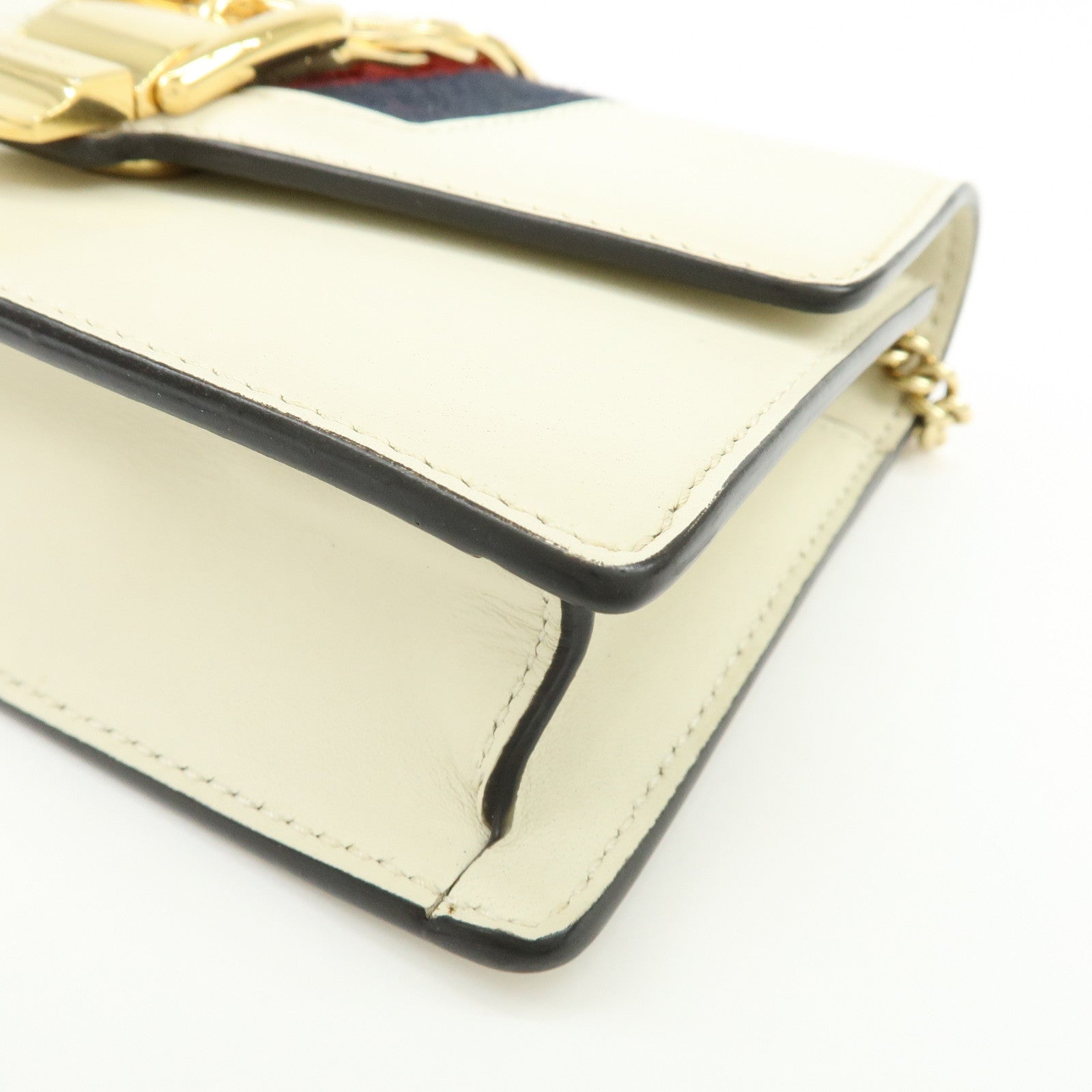 GUCCI Sherry Silvie Leather Canvas Chain Shoulder Bag White 494646