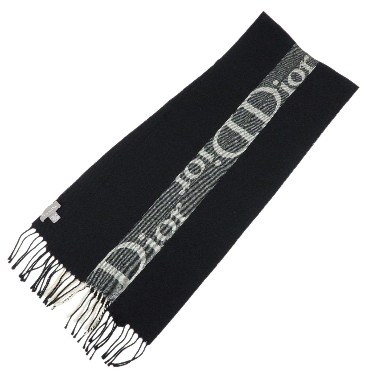 Christian Dior Logo Wool Acrylic Scarf Black Ivory
