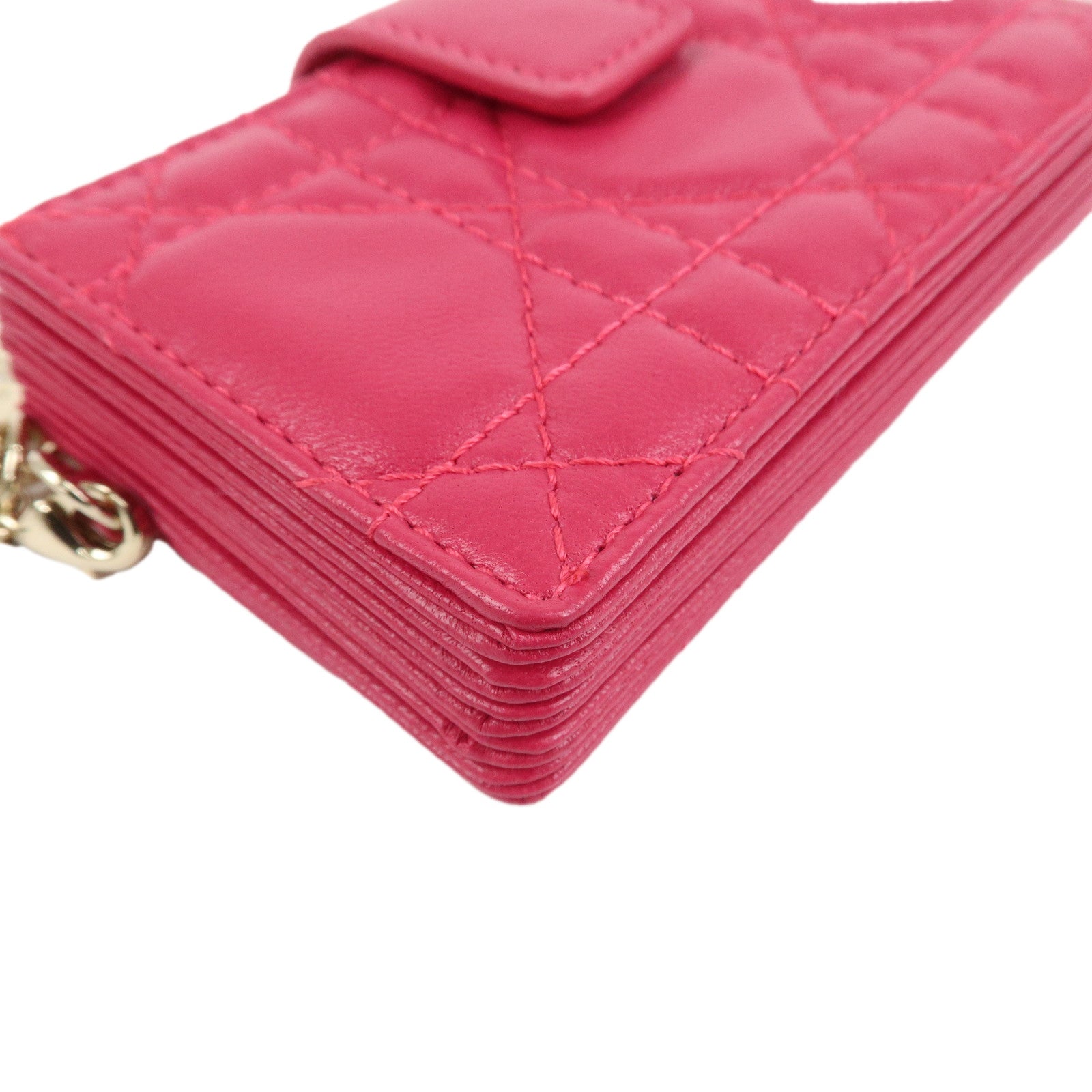 Christian Dior Cannage Leather Card Case Card Holder Pink