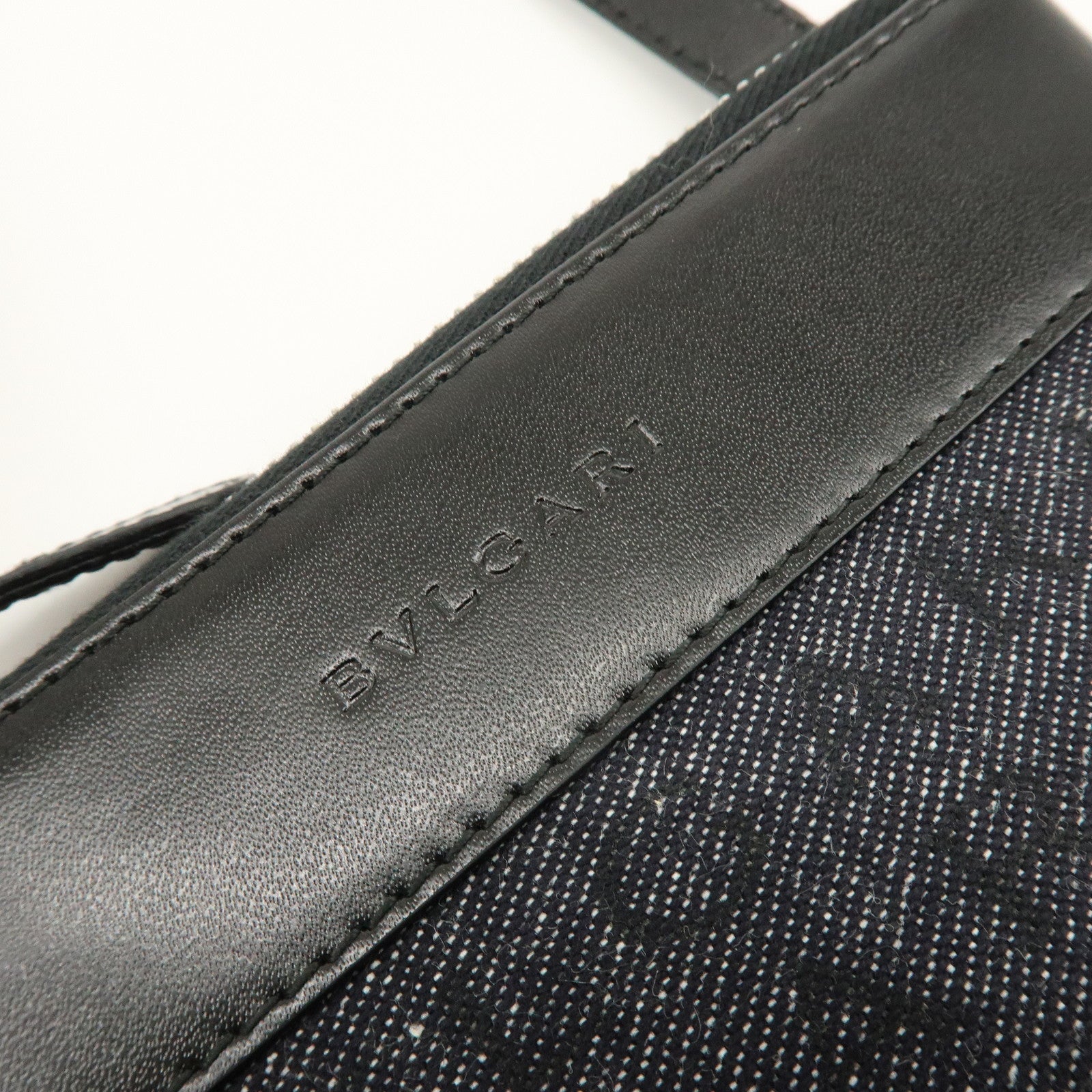 BVLGARI Logo Mania Denim Leather Shoulder Bag Crossbody Bag Black