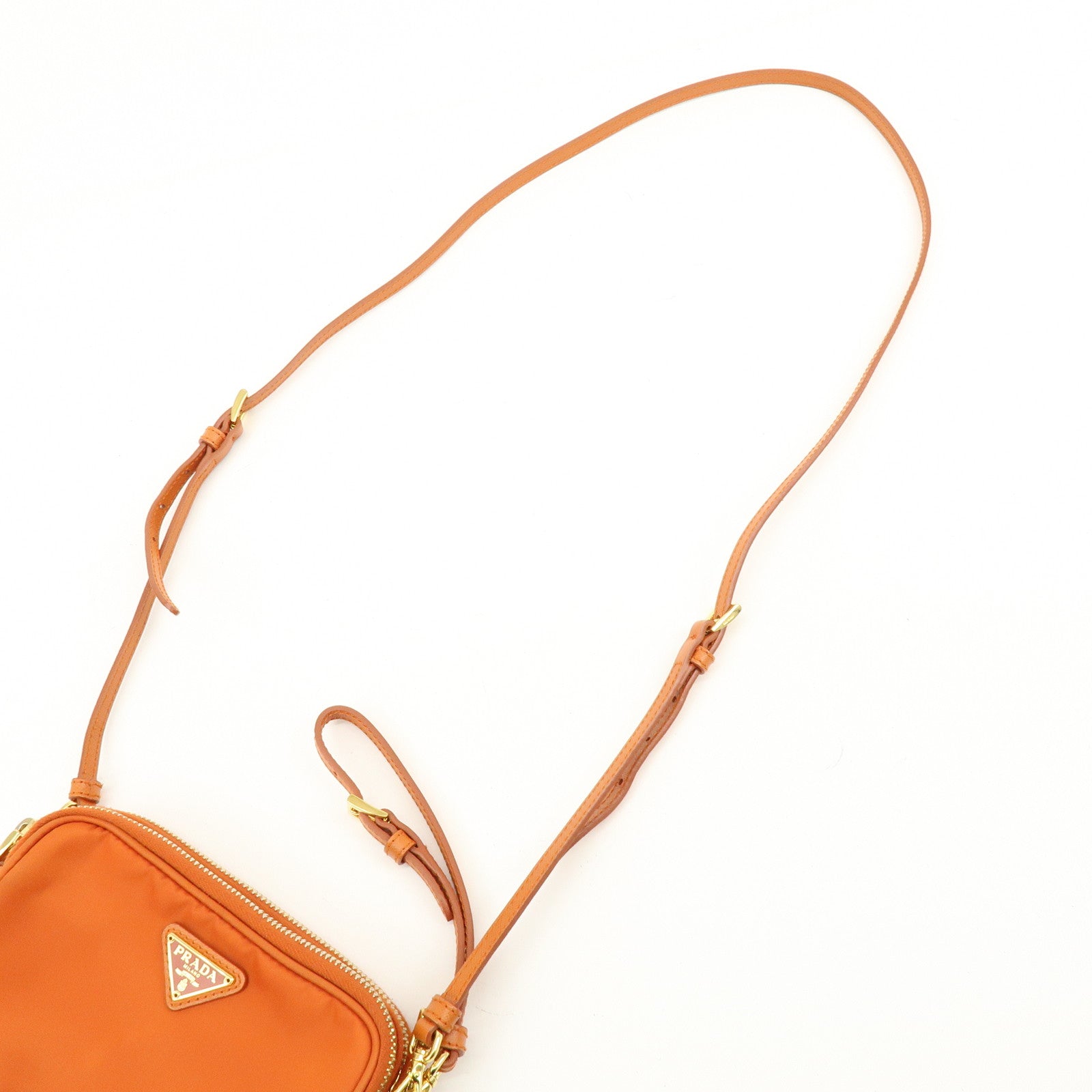 PRADA Triangle Logo Nylon Leather Shoulder Bag Orange 1N1861
