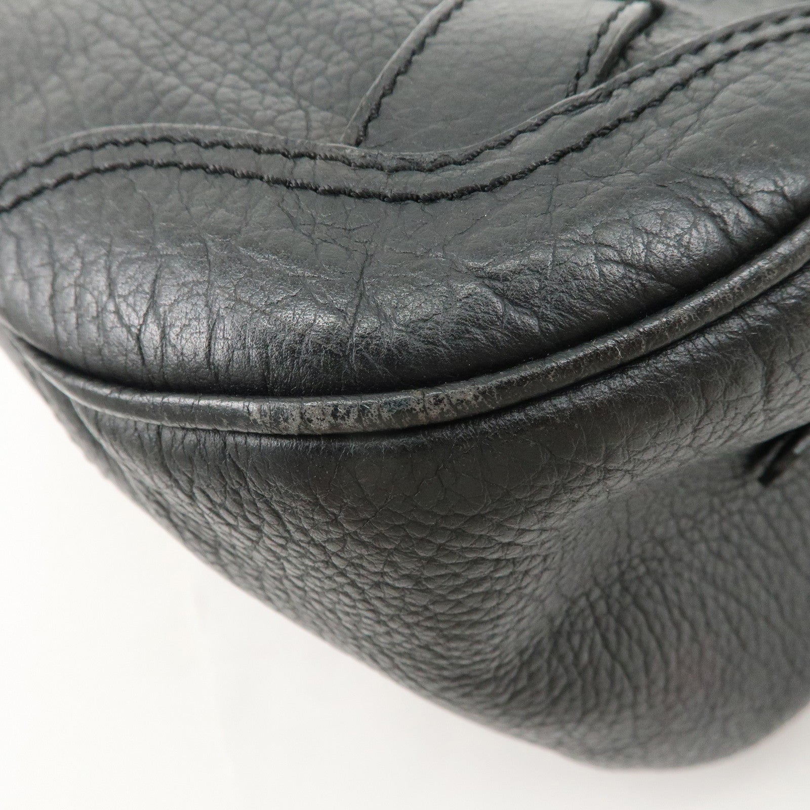 CELINE Leather Boston Bag Hand Bag Black Silver Hardware Used