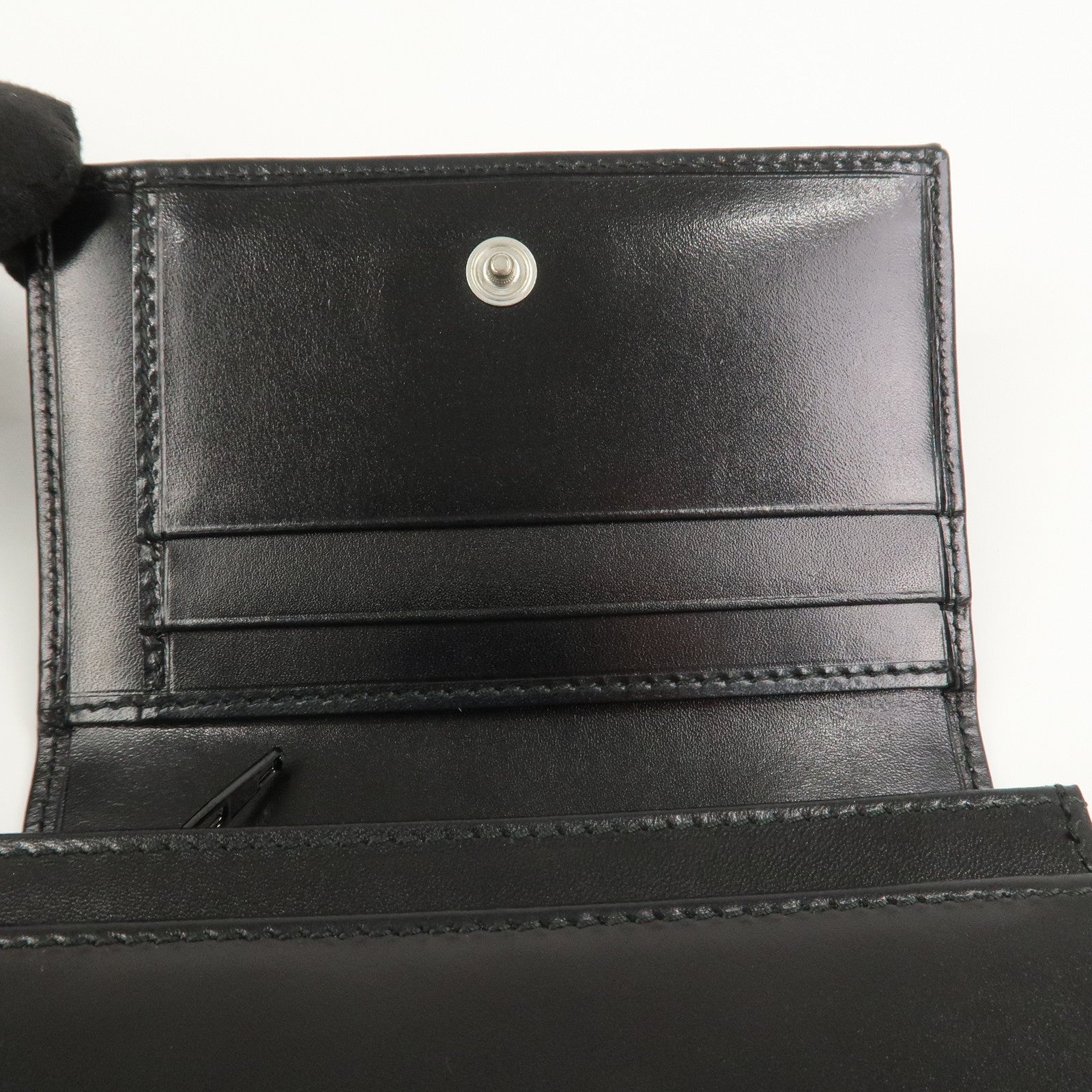 PRADA Logo Leather Compact Wallet Card Case Coin Case Black