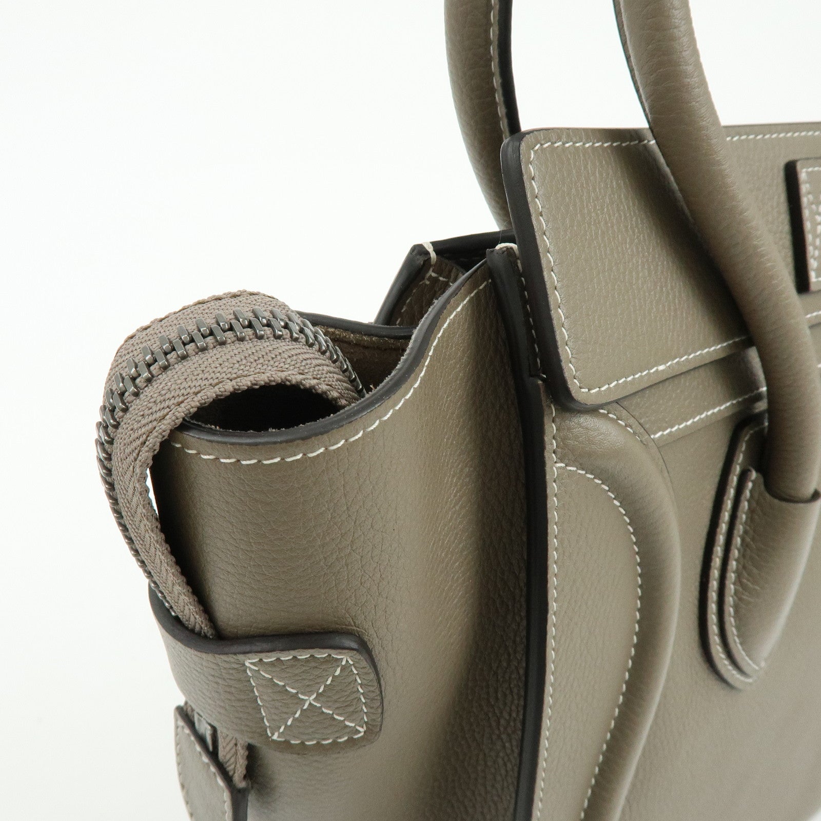 CELINE Luggage Micro Shopper Leather Hand Bag Tote Bag Gray