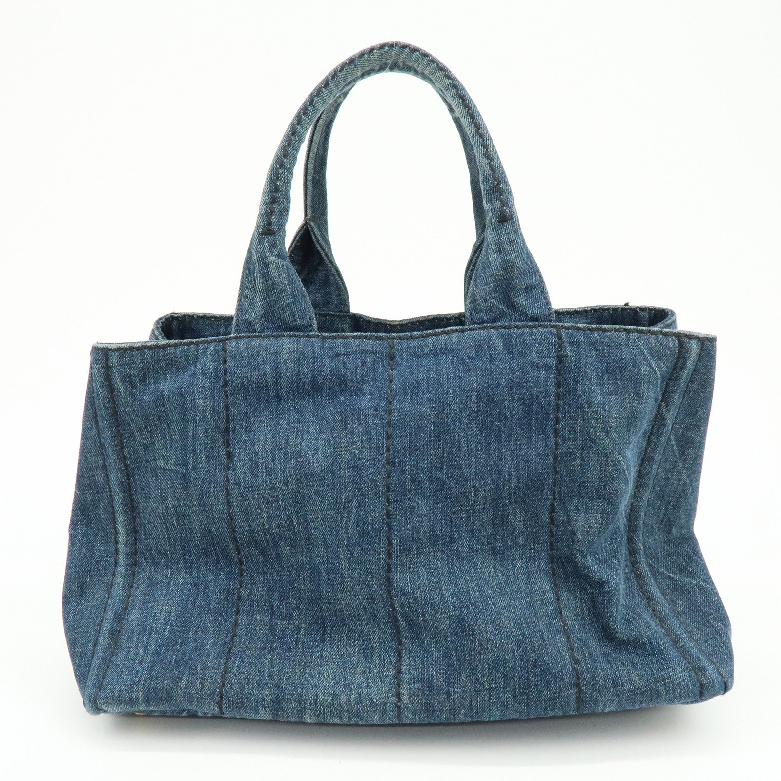 PRADA Triangle Logo Canapa Denim Tote Bag Hand Bag Denim Blue Authentic Used F/S