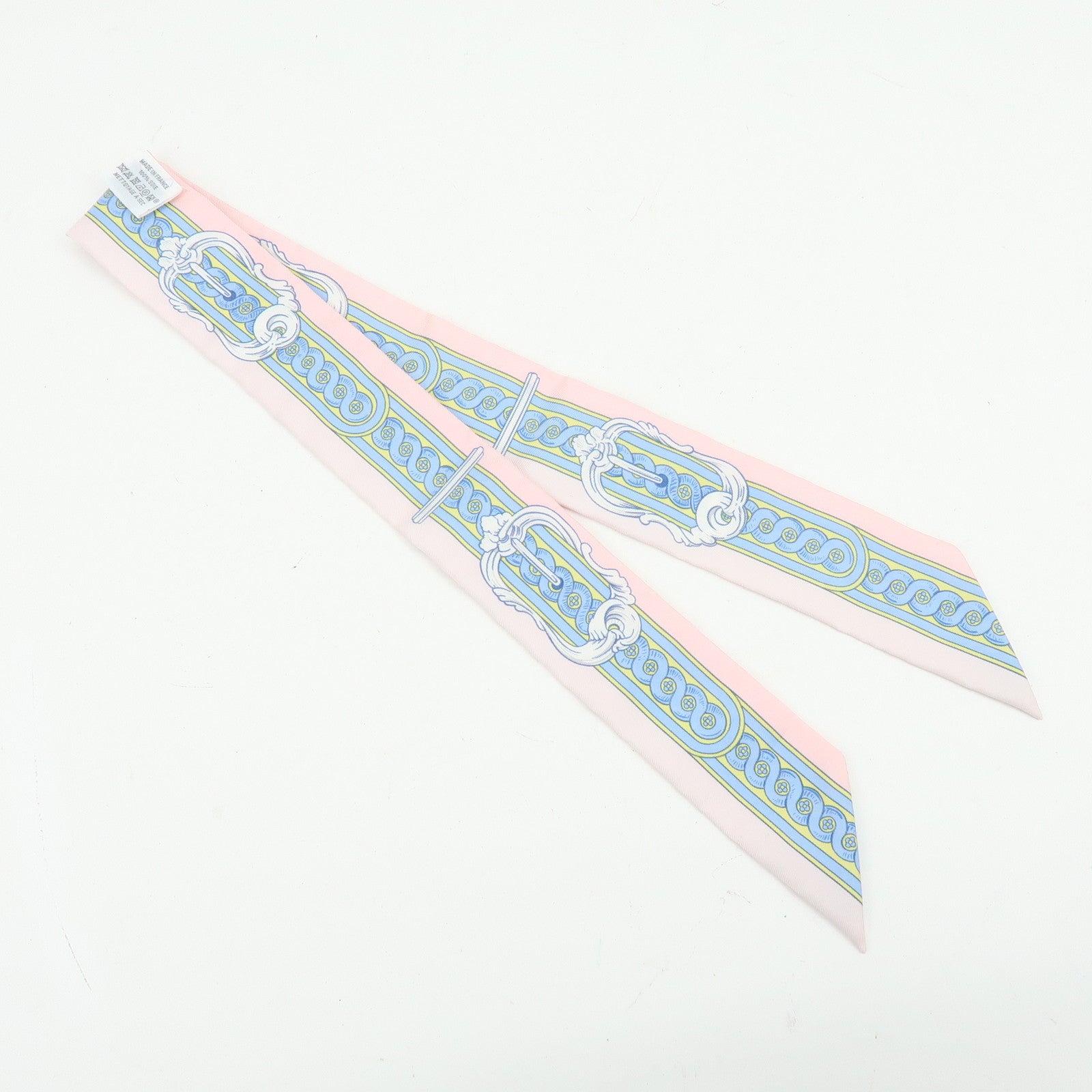 HERMES Silk 100% Twilly BRIDE DE COUR Pink Light Blue