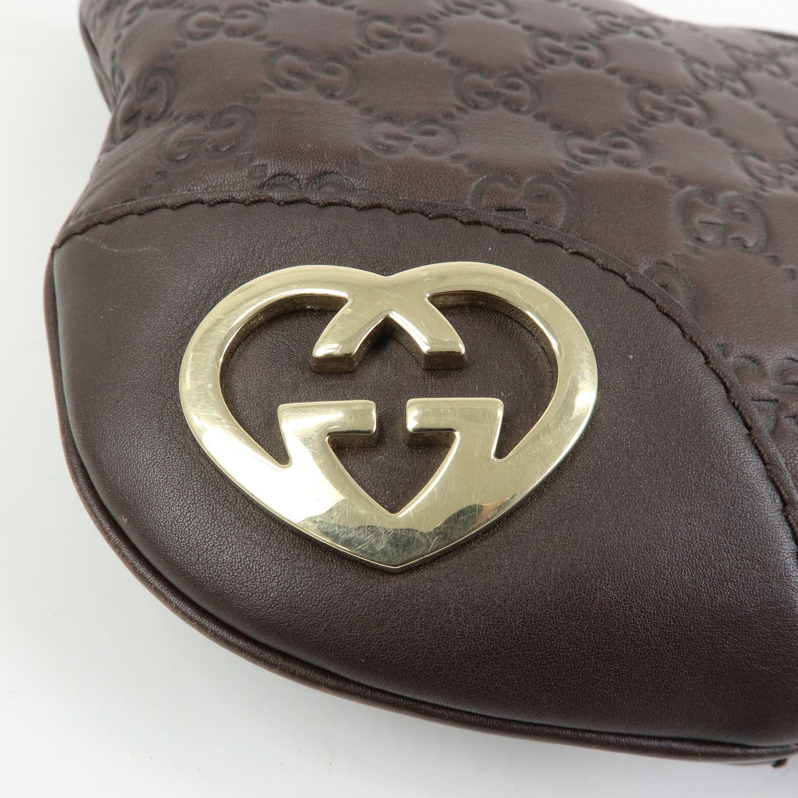 GUCCI Lovely Heart Guccissima Leather Shoulder Bag Brown 257072