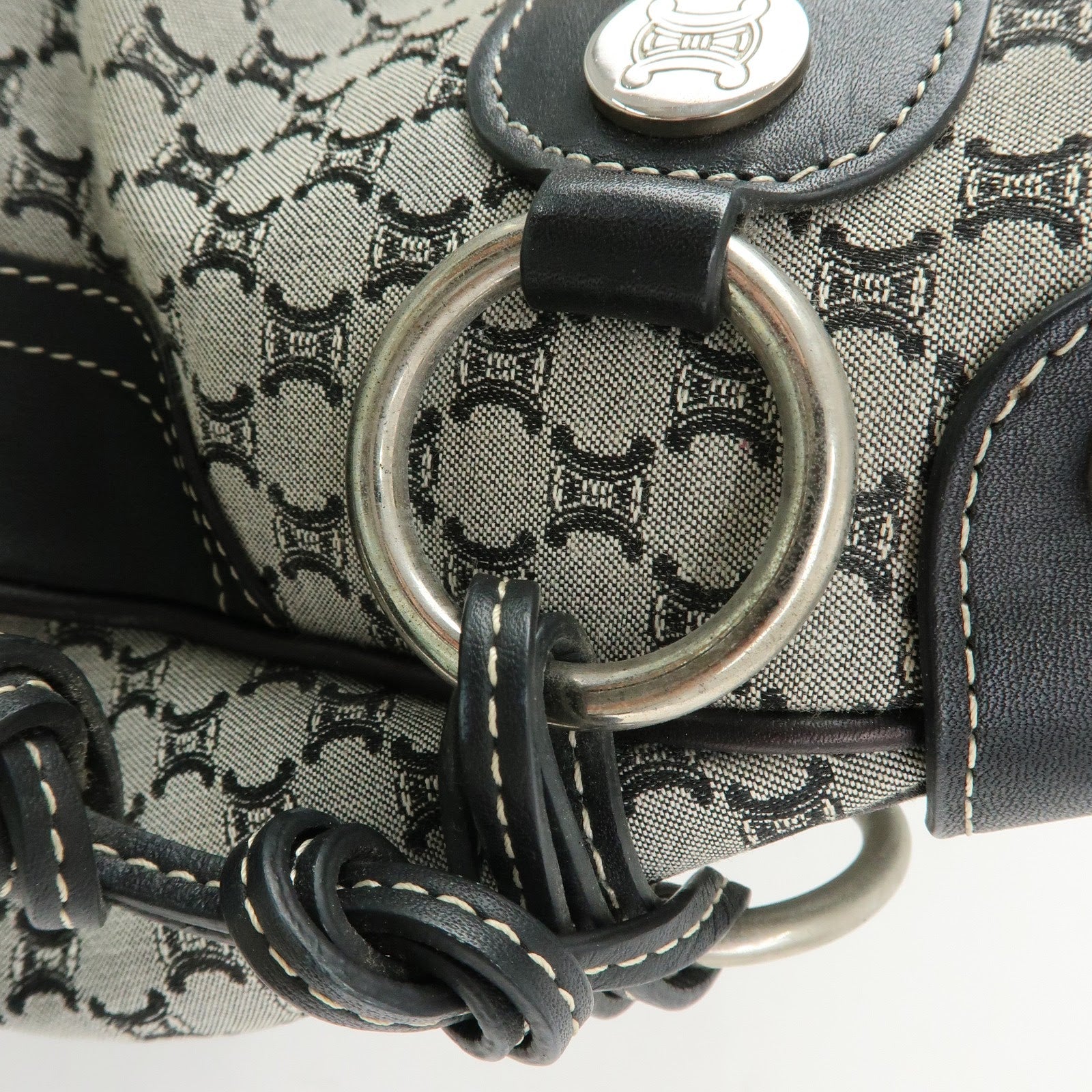 CELINE Macadam Canvas Leather Shoulder Bag Hand Bag Black