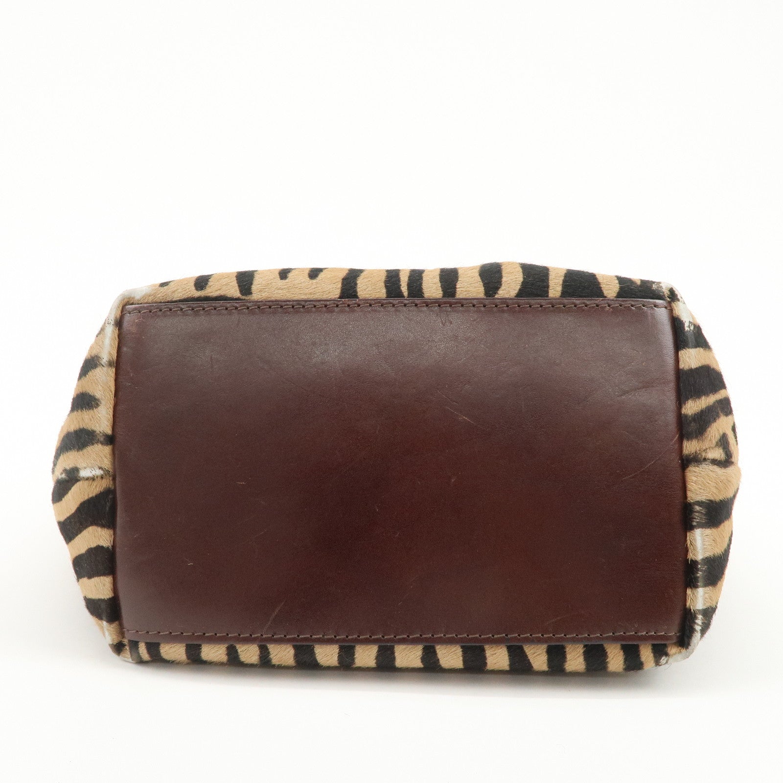 FENDI Unborn Calf Leather Tote Bag Hand Bag Brown 83158780992