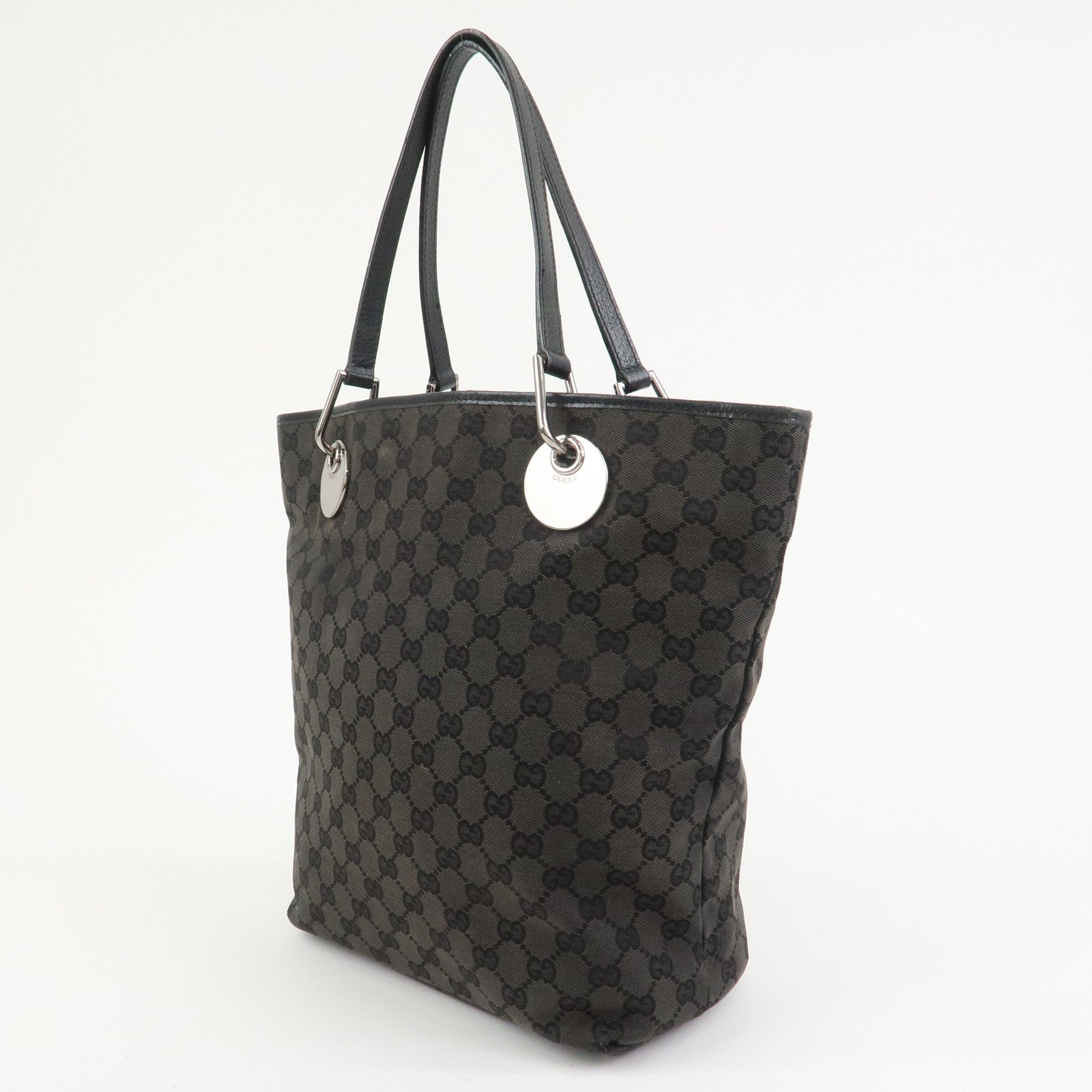 GUCCI GG Monogram Canvas Leather Tote Bag Hand Bag Black 120836