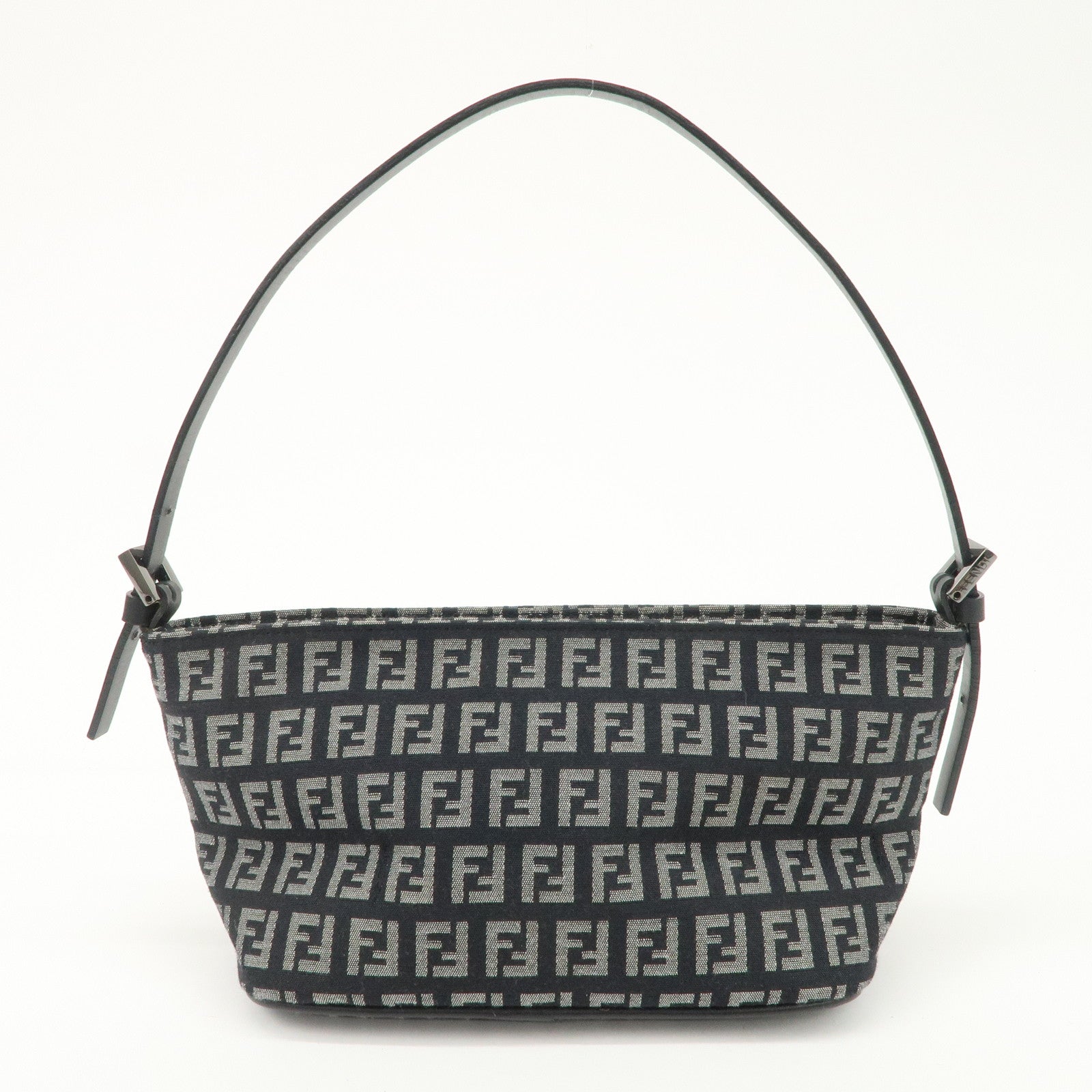 FENDI Zucchino Canvas Leather Shoulder Bag Black 266360 Used