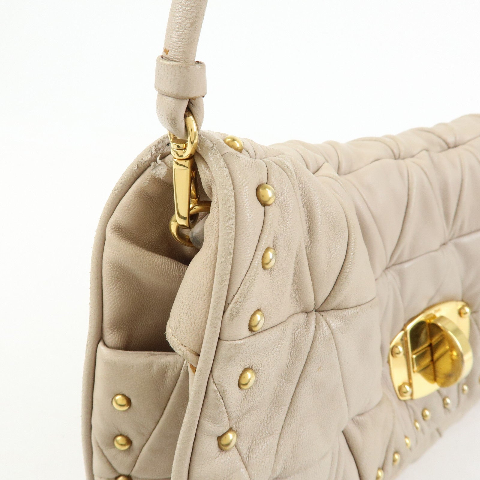 MIU MIU Nappa Leather 2Way Bag Hand Bag Shoulder Bag Beige