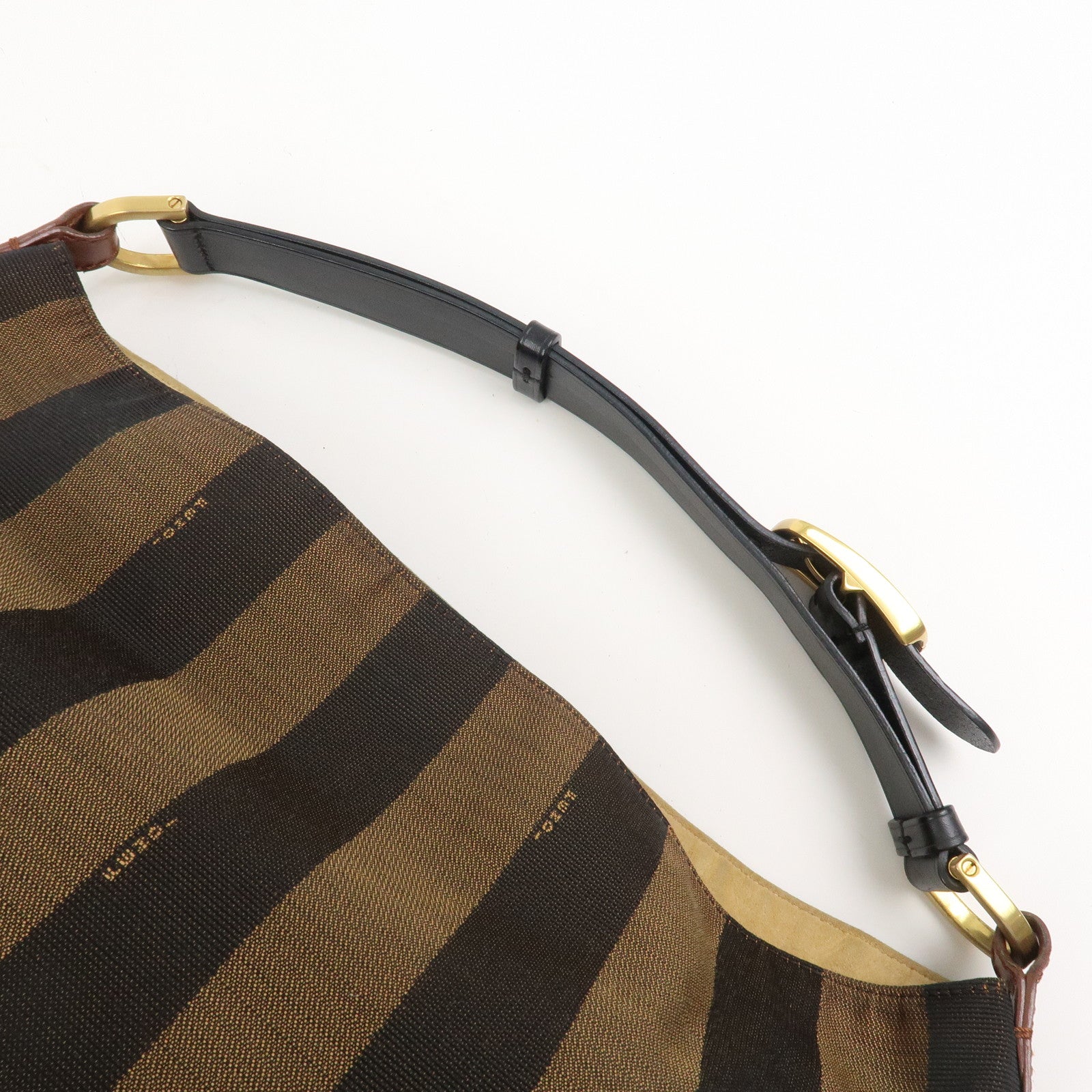 FENDI Pequin Canvas Leather Shoulder Bag Hand Bag Brown 8BR653