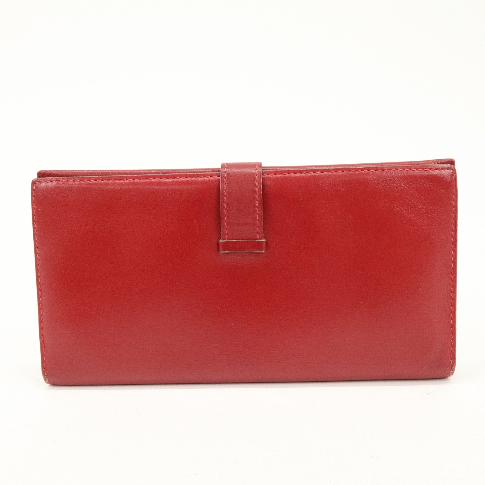 HERMES Bearn Classic Box Calf Bi-fold Long Wallet □～ Stamped Red