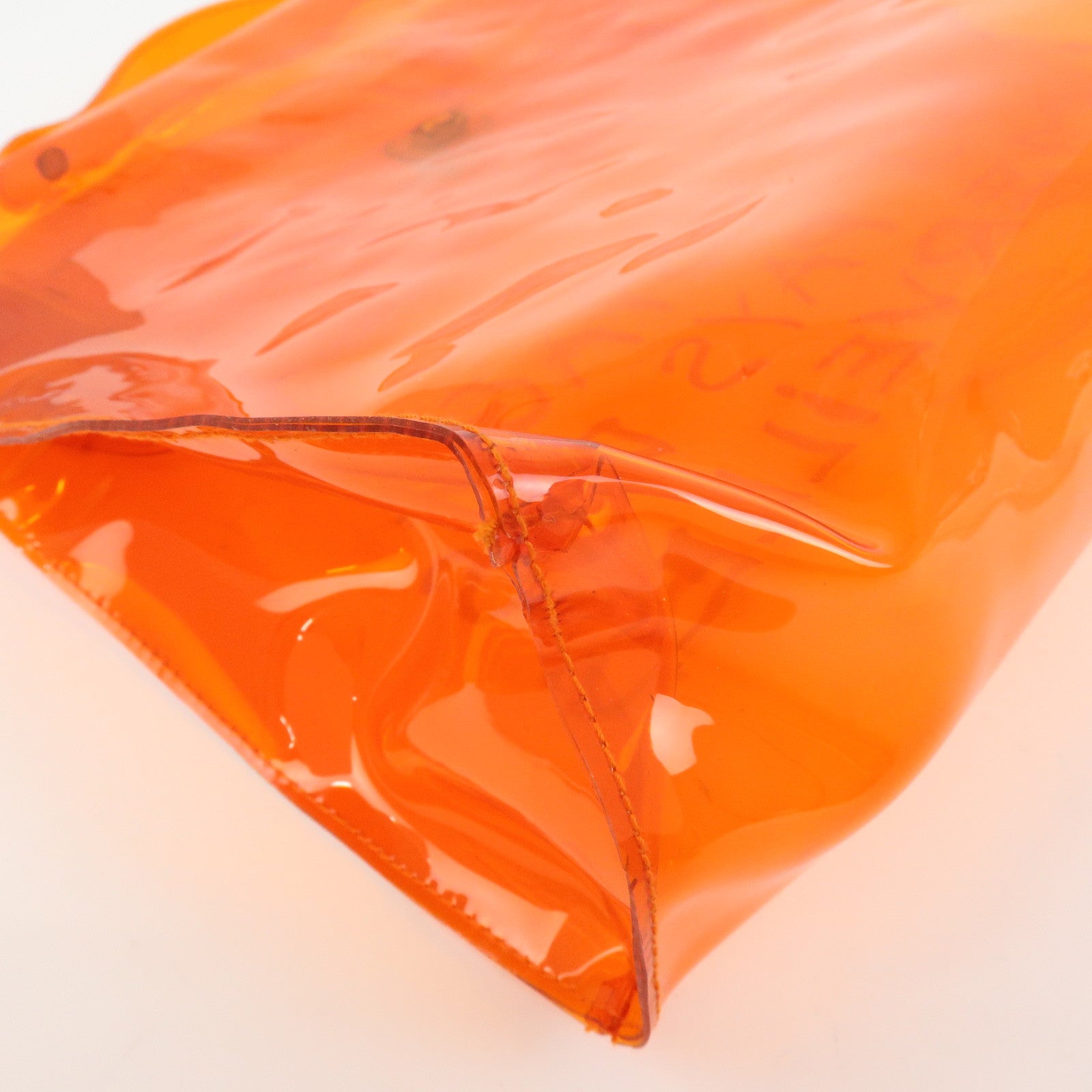 HERMES Kelly Vinyl Hand Bag Clear Transparent Orange