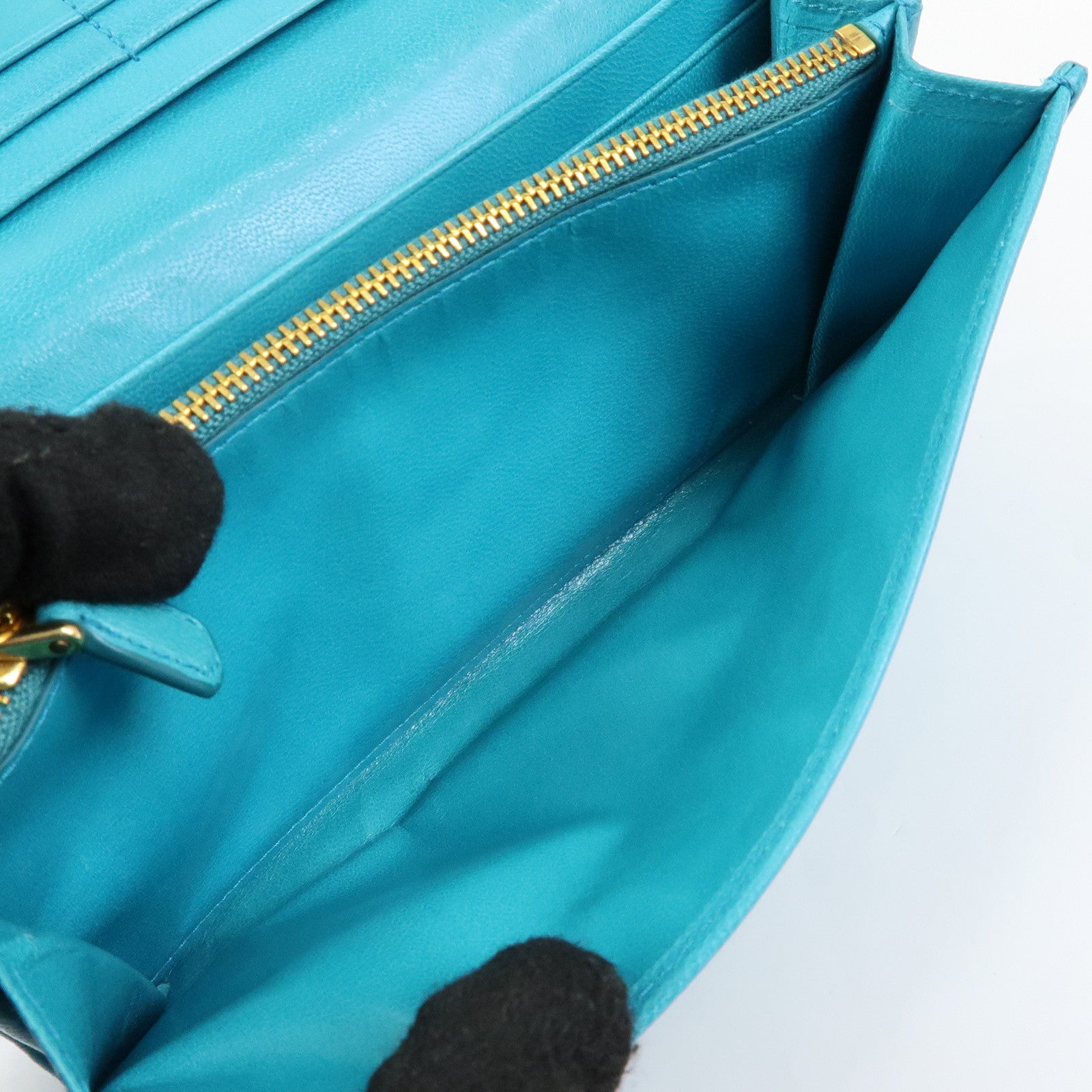 PRADA Triangle Logo Leather Long Wallet Blue Black
