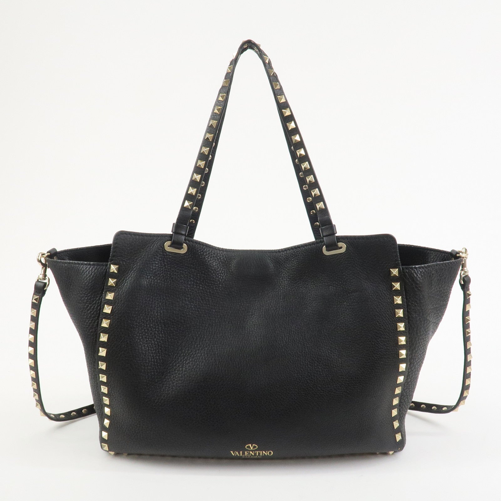 VALENTINO Rockstud Leather Tote Bag Hand Bag Shoulder Bag Black
