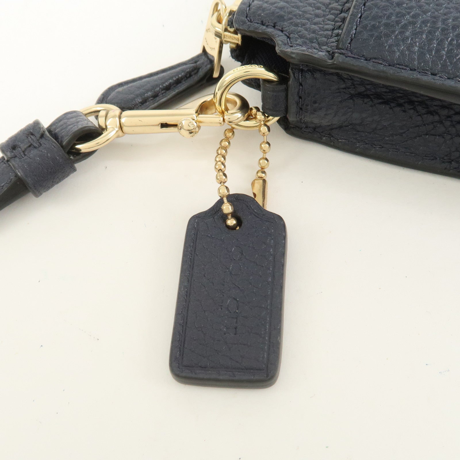 COACH Logo Leather Shoulder Bag Crossbody Bag Navy