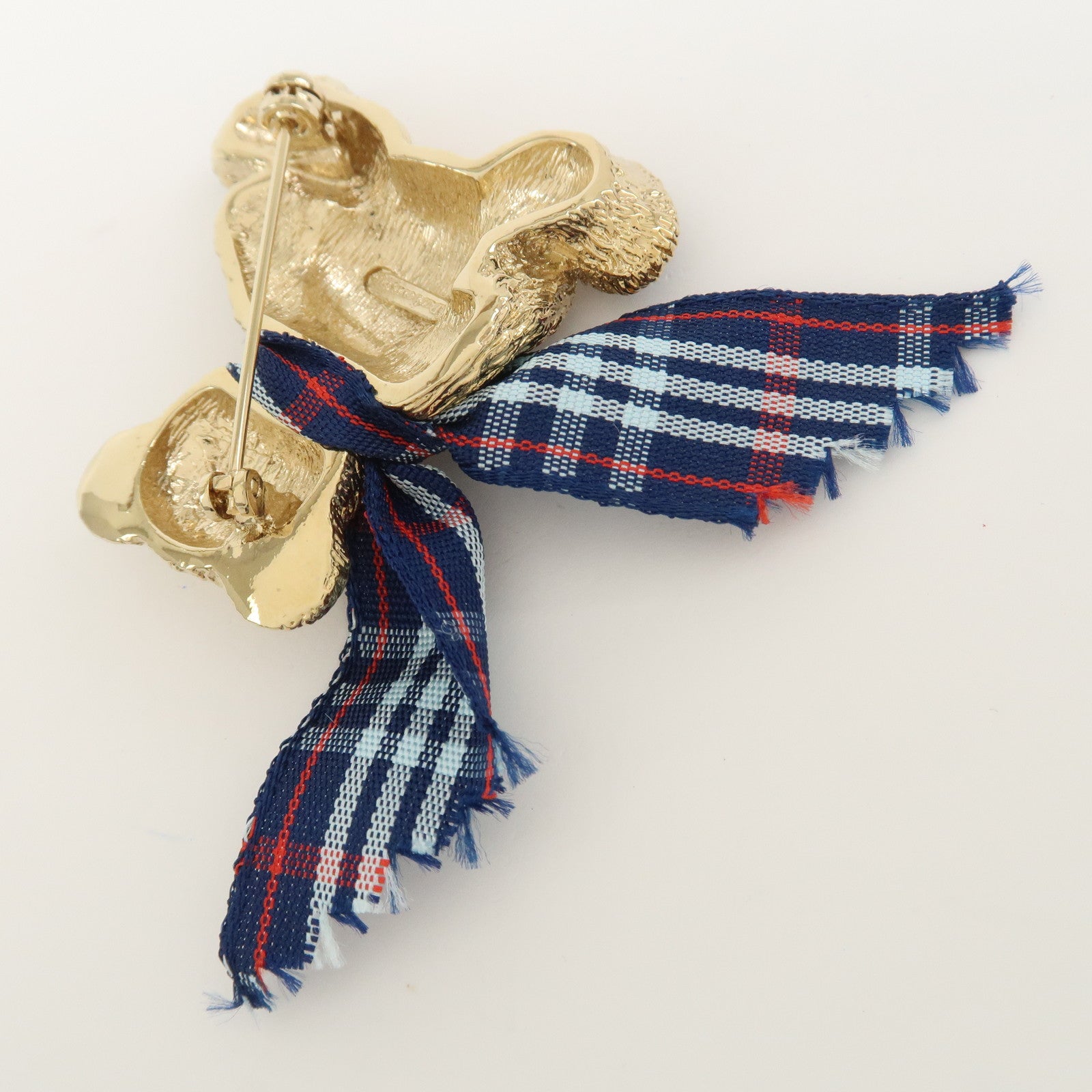 BURBERRY Plaid Metal Brooch Bear Gold