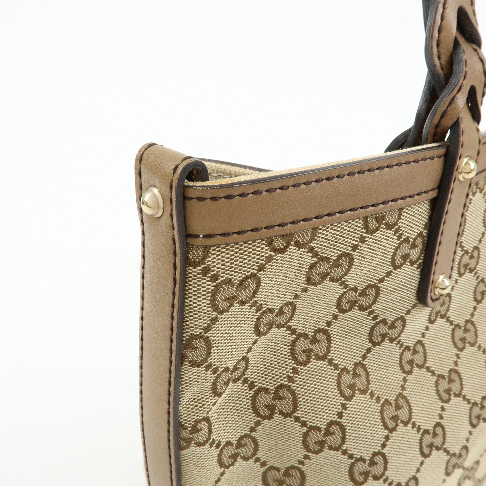 GUCCI GG Canvas Leather Tote Bag Hand Bag Beige 269878