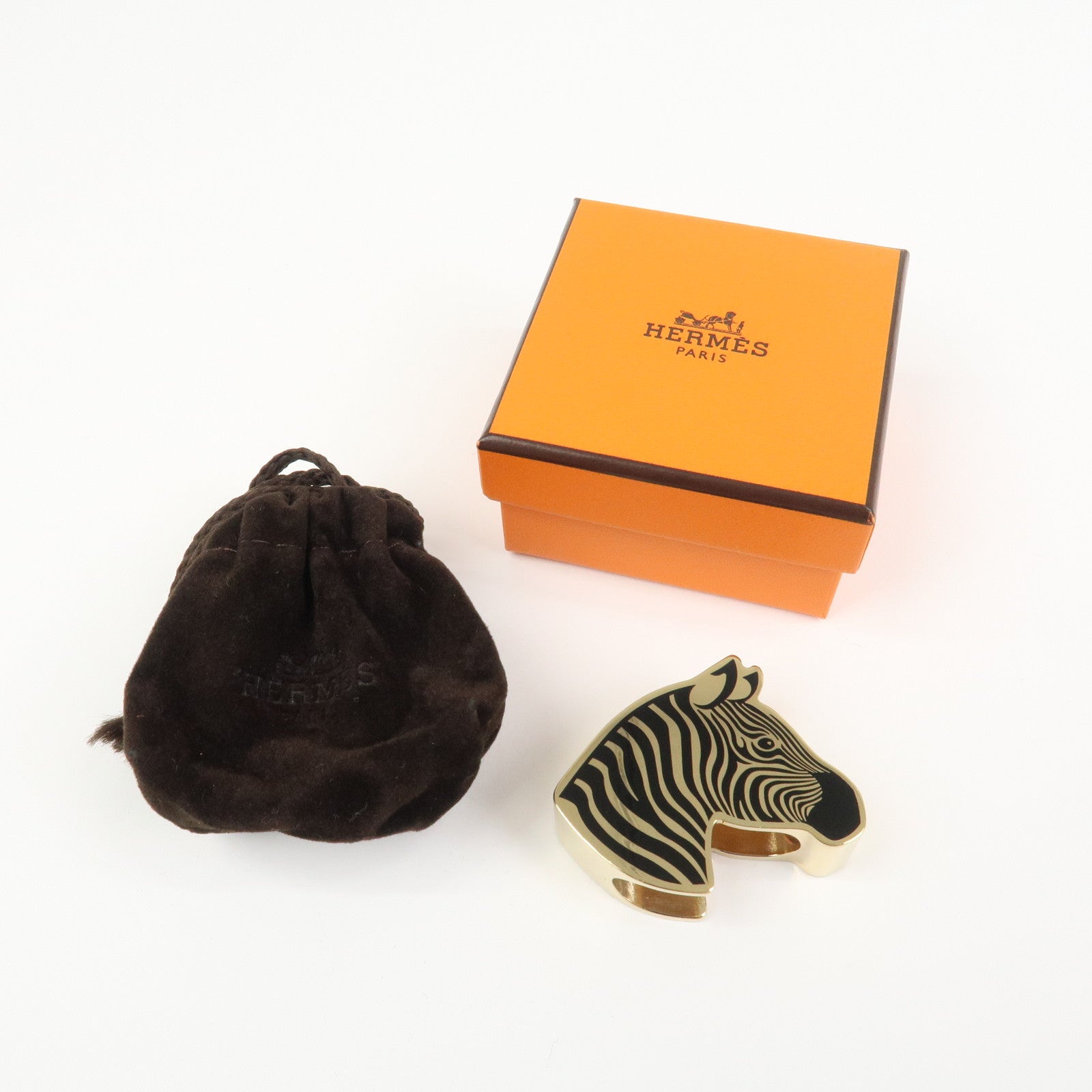 HERMES Metal Scarf Ring Zebra Gold Black