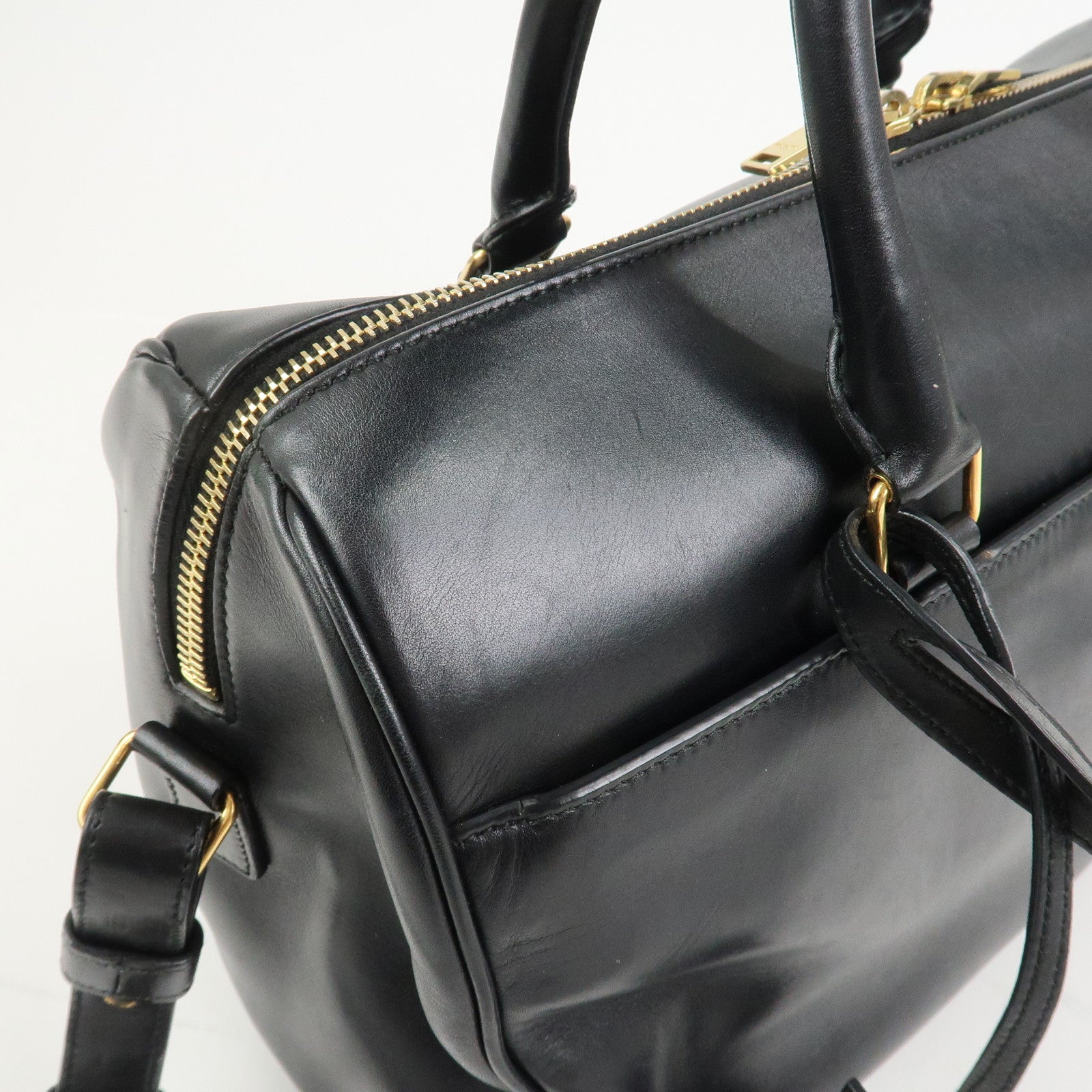 SAINT LAURENT PARIS Duffle 6 Leather 2Way Bag Hand Bag Black 322049