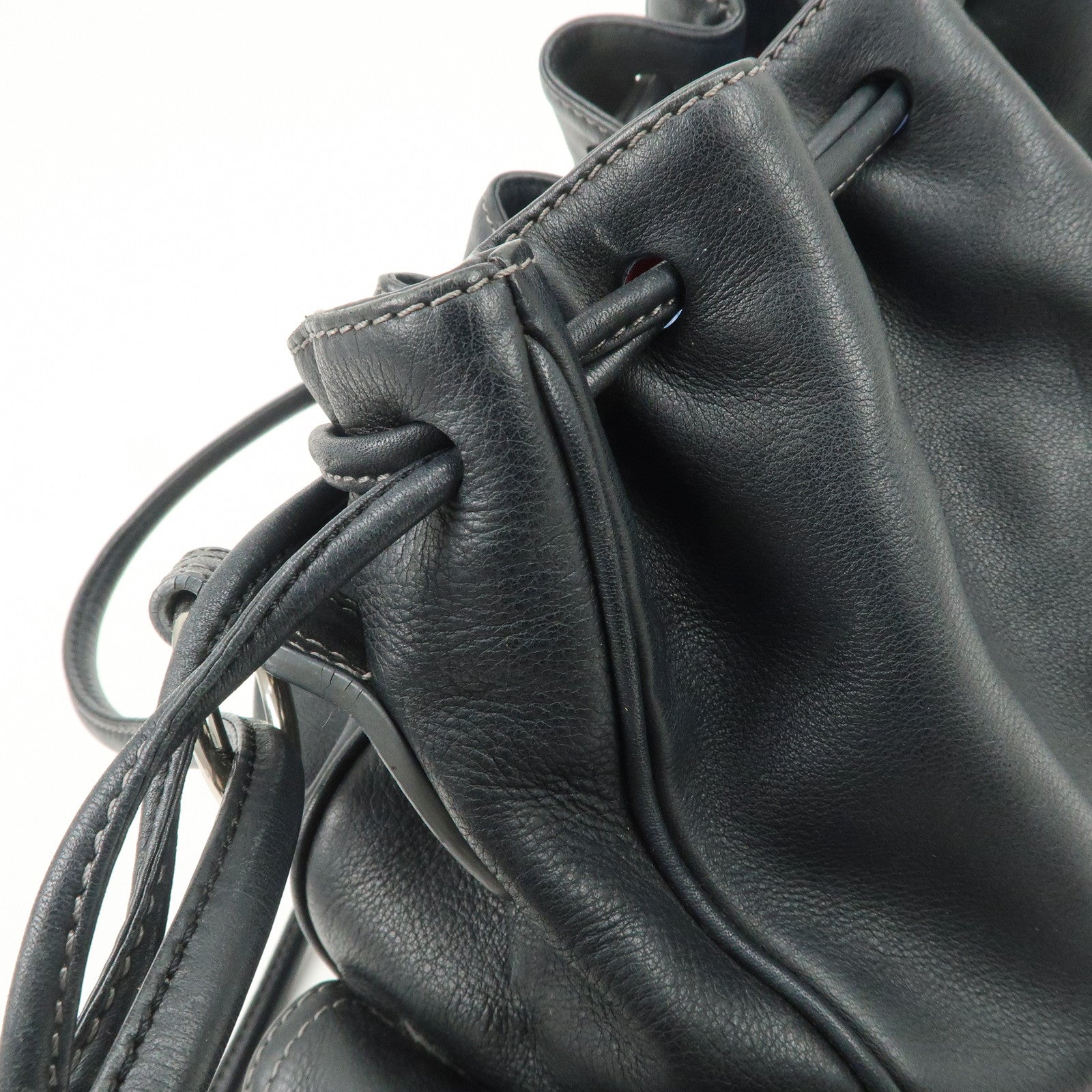 LOEWE Anagram Leather Suede Shoulder Bag Black Silver Used